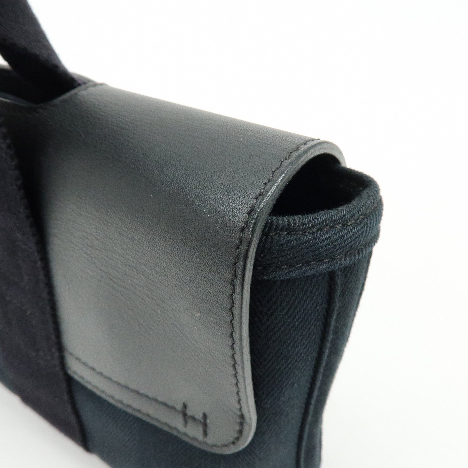 HERMES Valparaiso Long PM Toile Chevron Leather Hand Bag Black