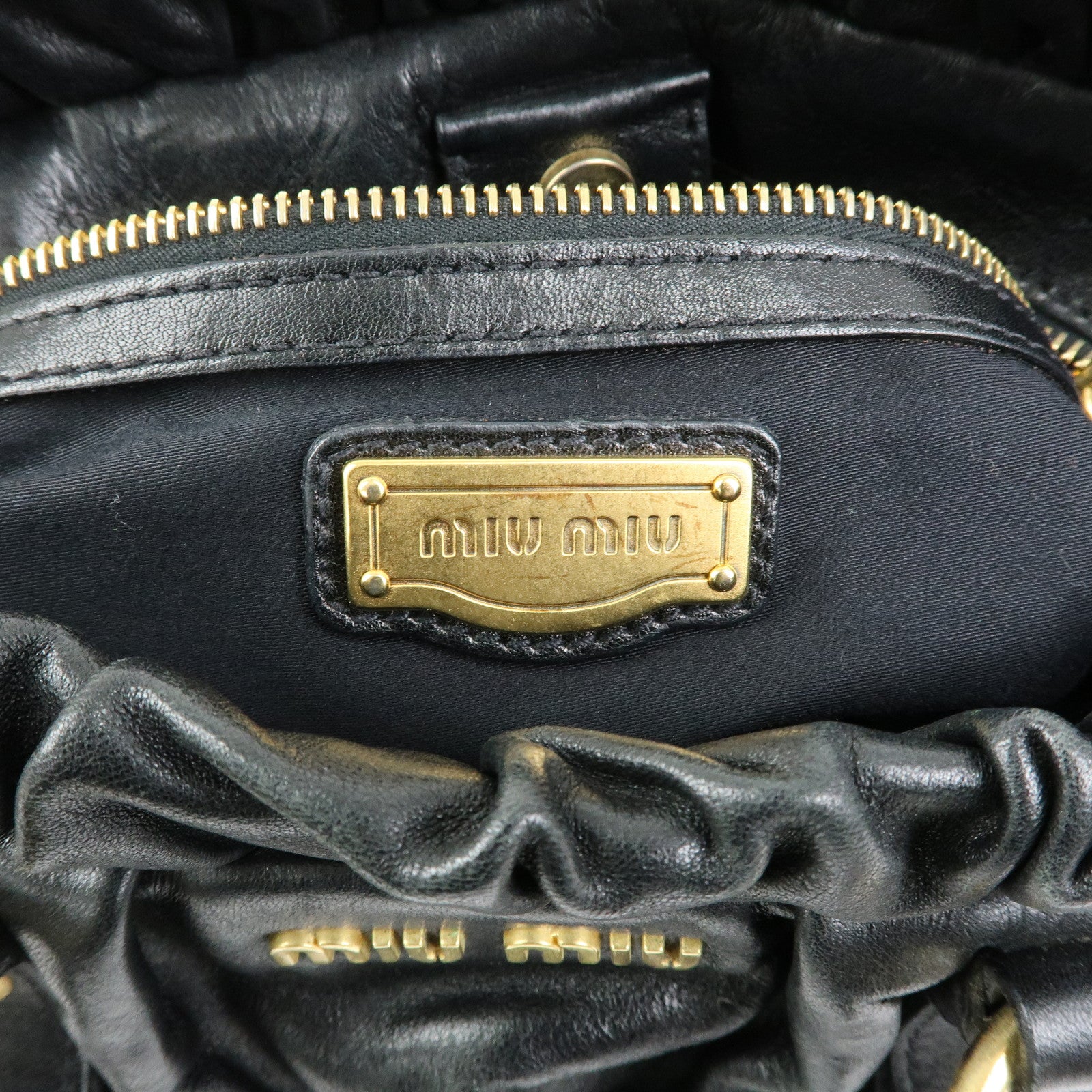 MIU MIU Vitello Lux Leather 2Way Bag Hand Bag Shoulder Bag Black