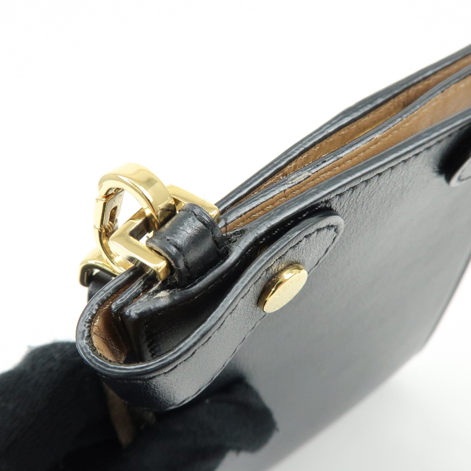 FENDI Peekaboo Leather Shoulder Bag Phone Case Black 8M0442 A5DY