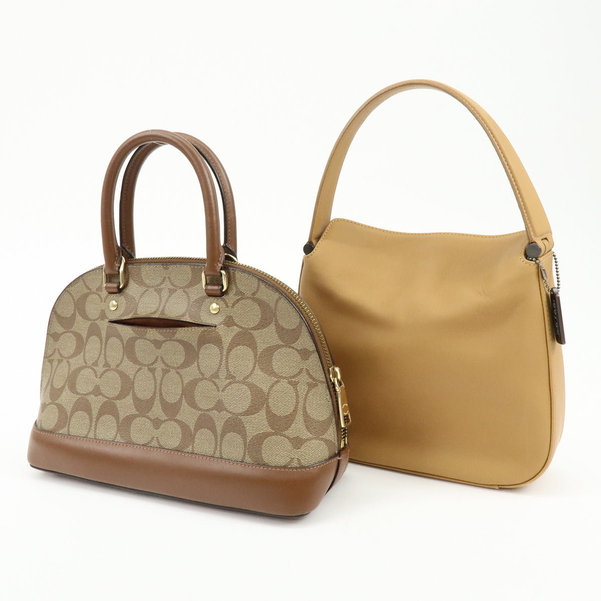 COACH Lot of 2 Signature Canvas Leather Hand Bag Beige Brown