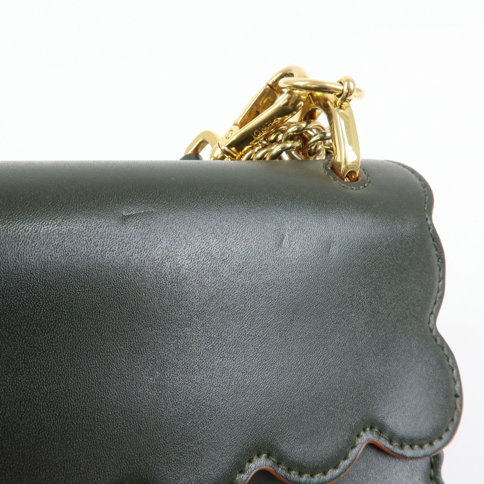 FENDI KAN I Leather 2Way Bag Chain Shoulder Bag Green Orange 8BT283