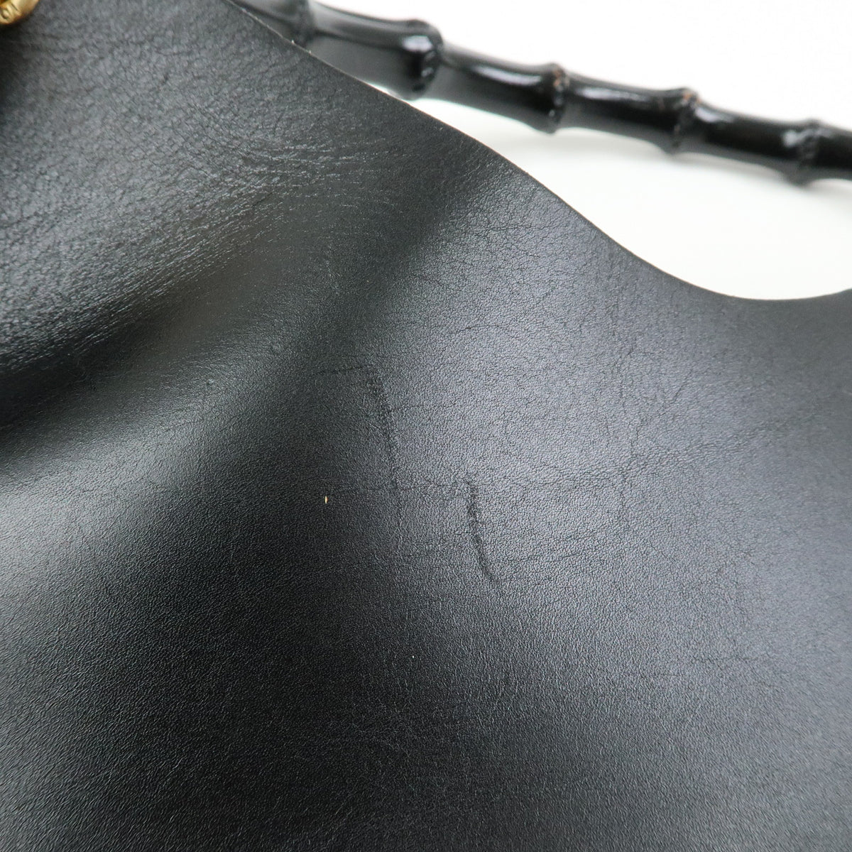 GUCCI Bamboo Leather Shoulder Bag Hand Bag Black 001.2058.1883.0