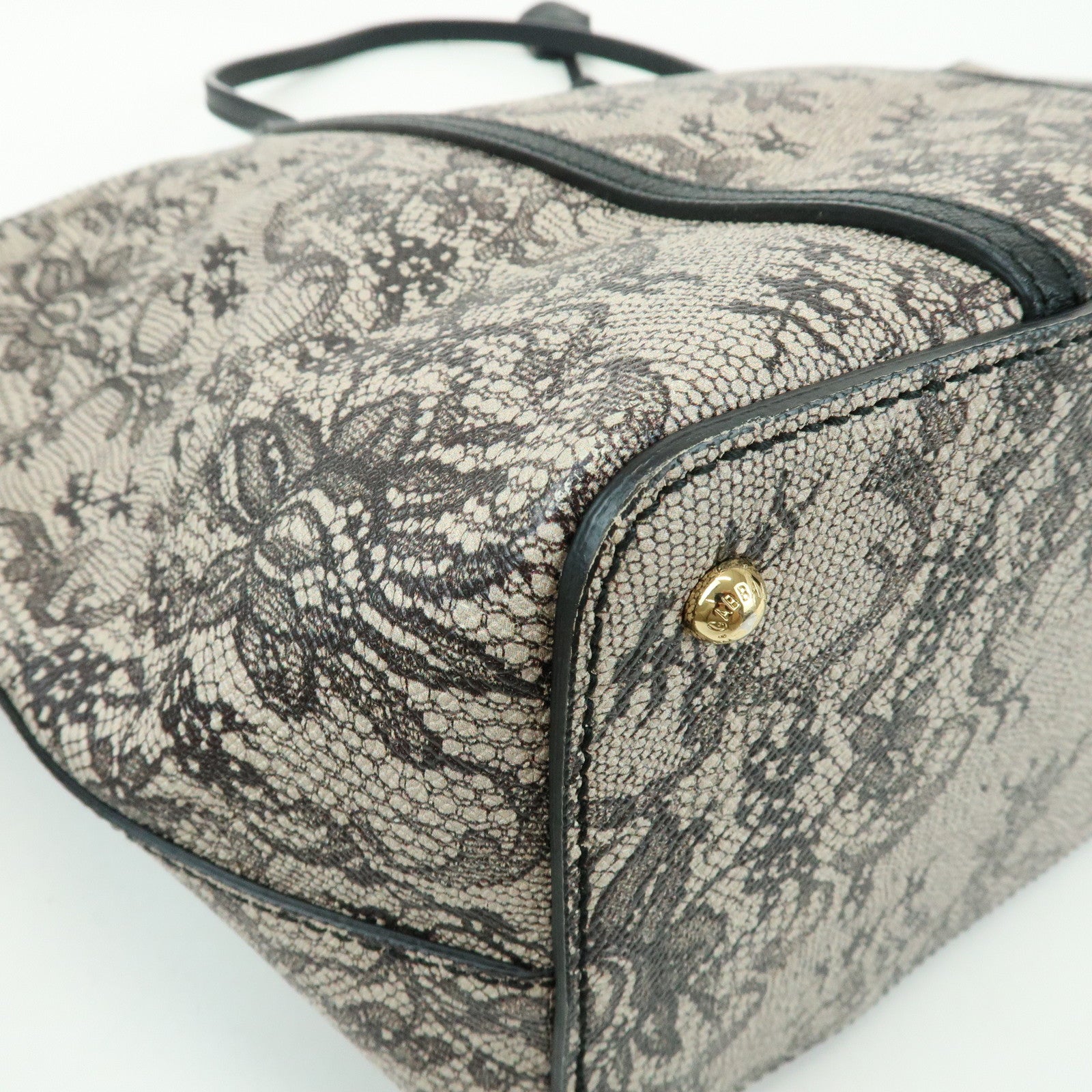 Dolce & Gabbana PVC Leather Tote Bag Shoulder Bag Lace Print Ivory