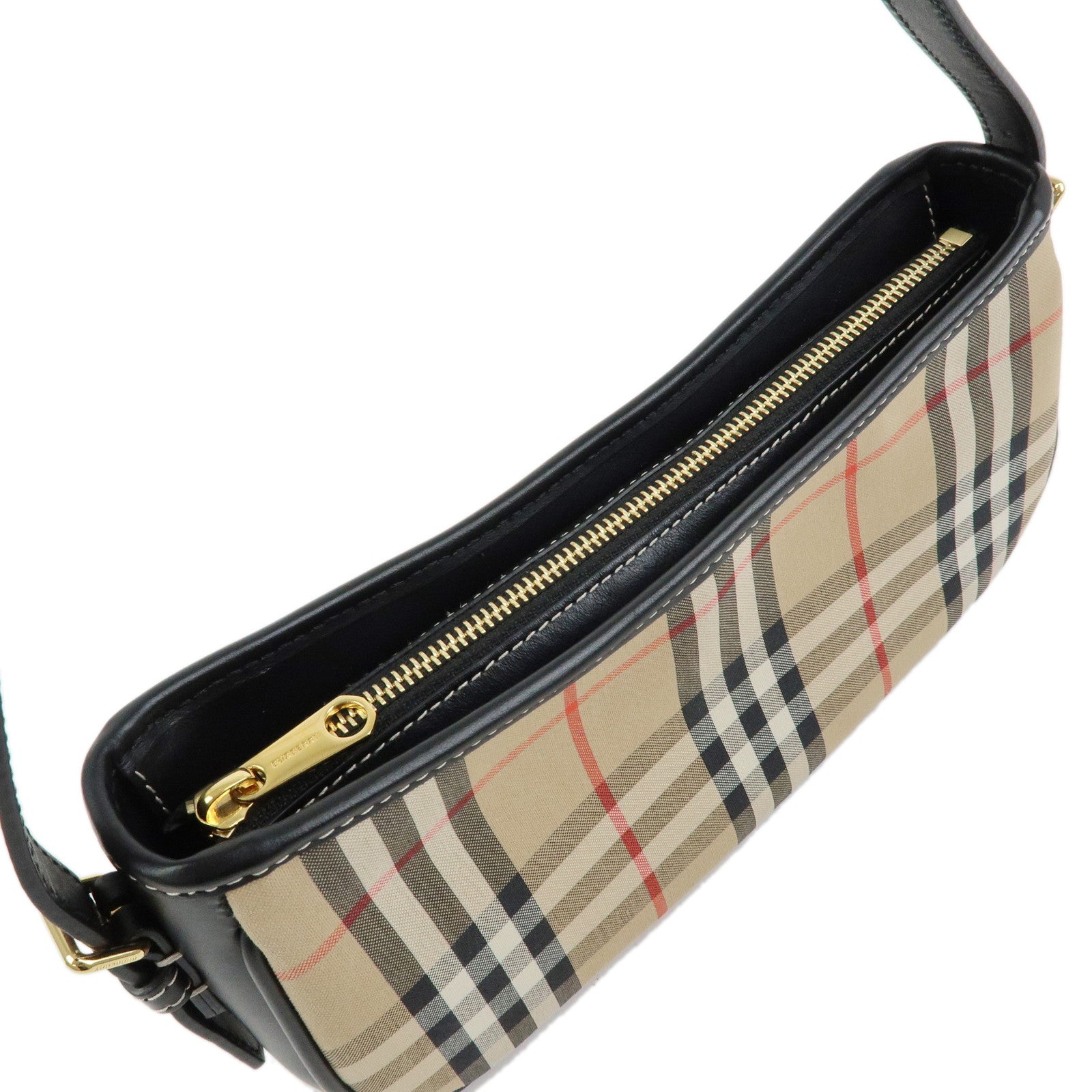 BURBERRY Nova Plaid Canvas Leather Shoulder Bag Hand Bag Brown Black