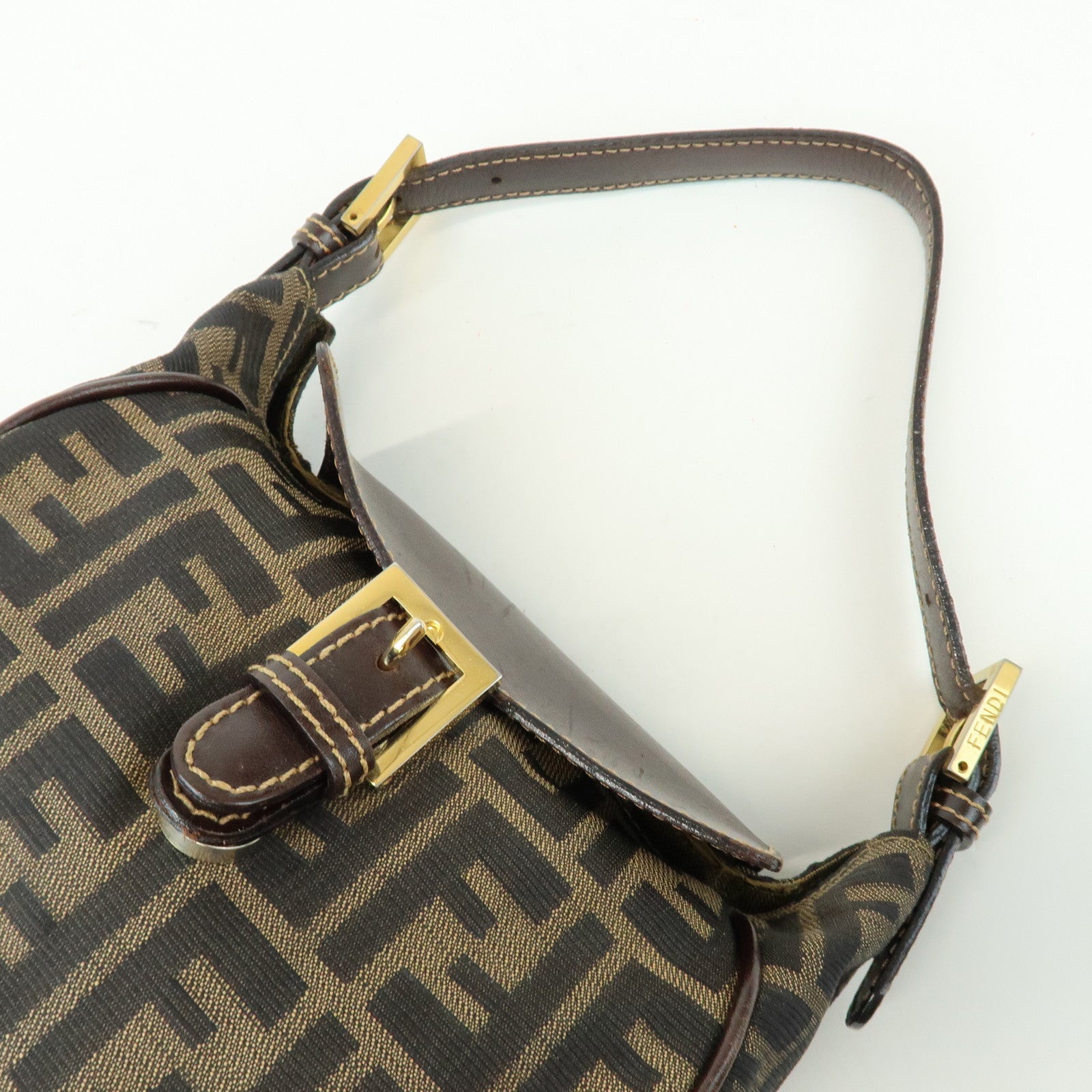 FENDI Zucca Canvas Leather Hand Bag Shoulder Bag Brown 15214