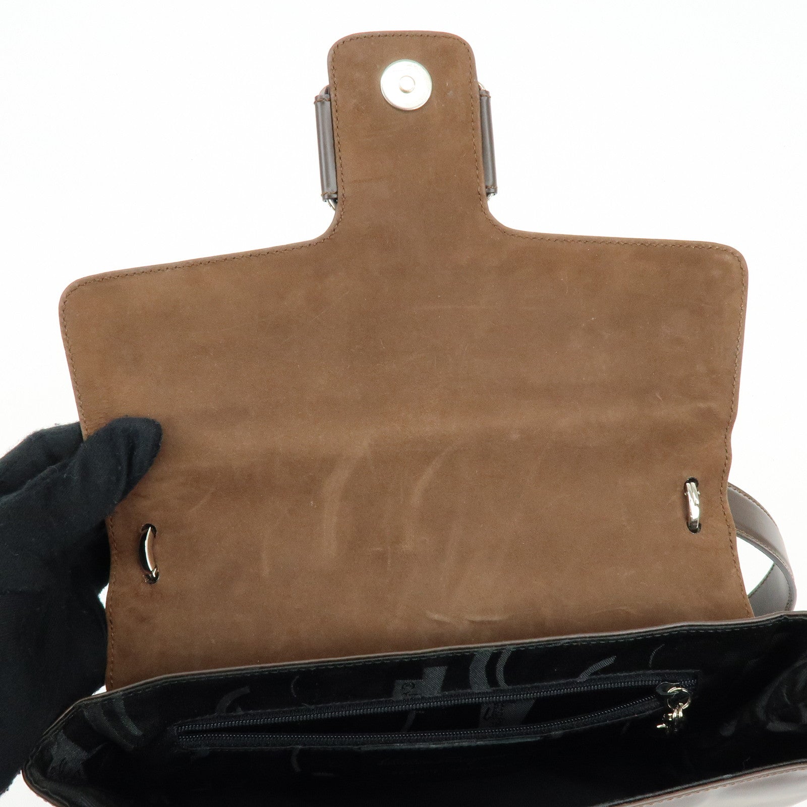 Ferragamo Vara Leather Shoulder Bag Hand Bag Dark Brown