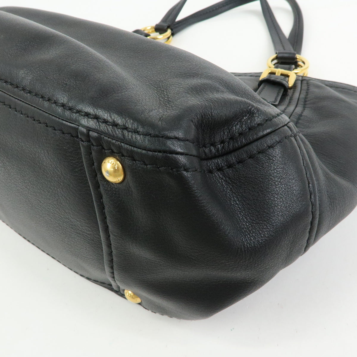 PRADA Soft Calf Leather Tote Bag Shoulder Bag Black BR4691