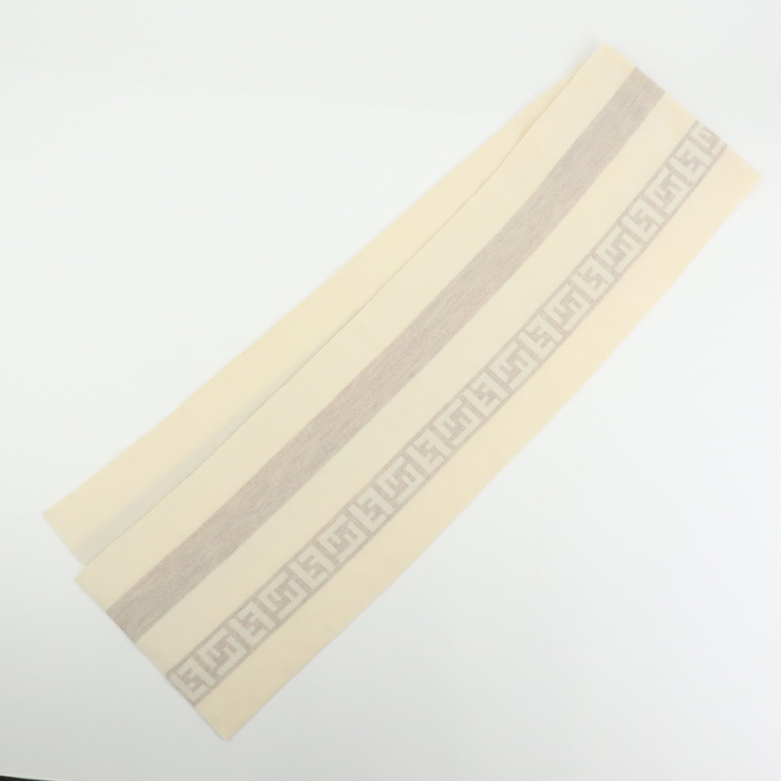 FENDI FF Logo Wool 100% Scarf Shawl Ivory Beige