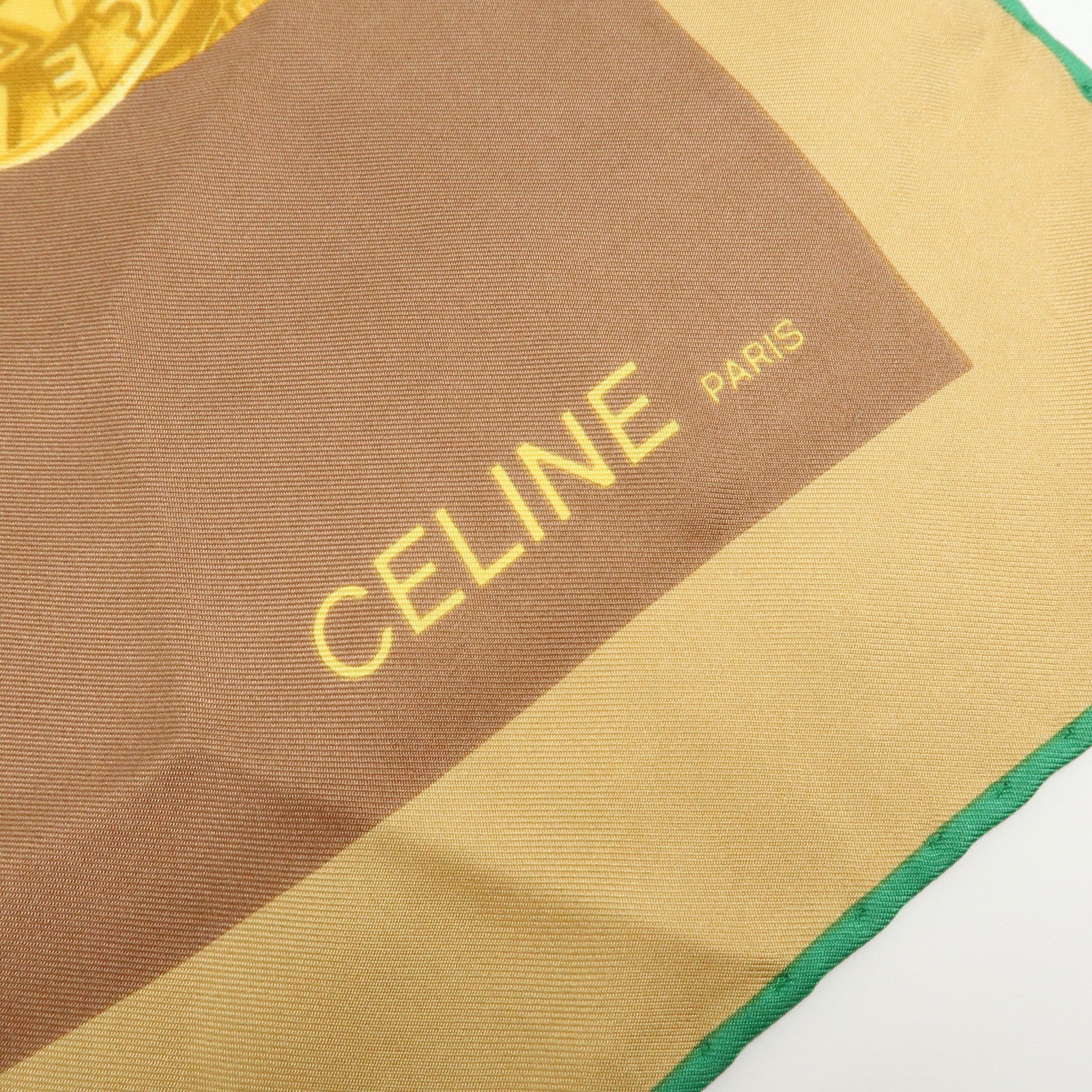 CELINE Silk 100% Scarf Ribbon Chain Brown Green Beige