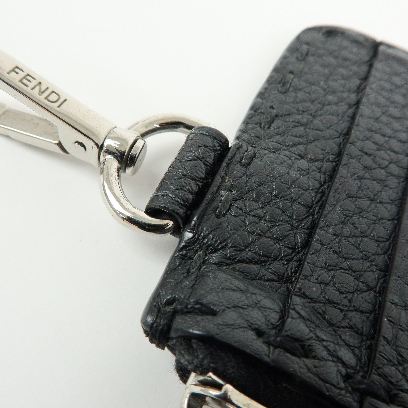FENDI Selleria Calf Leather Card Case Coin Case Black 7M0343