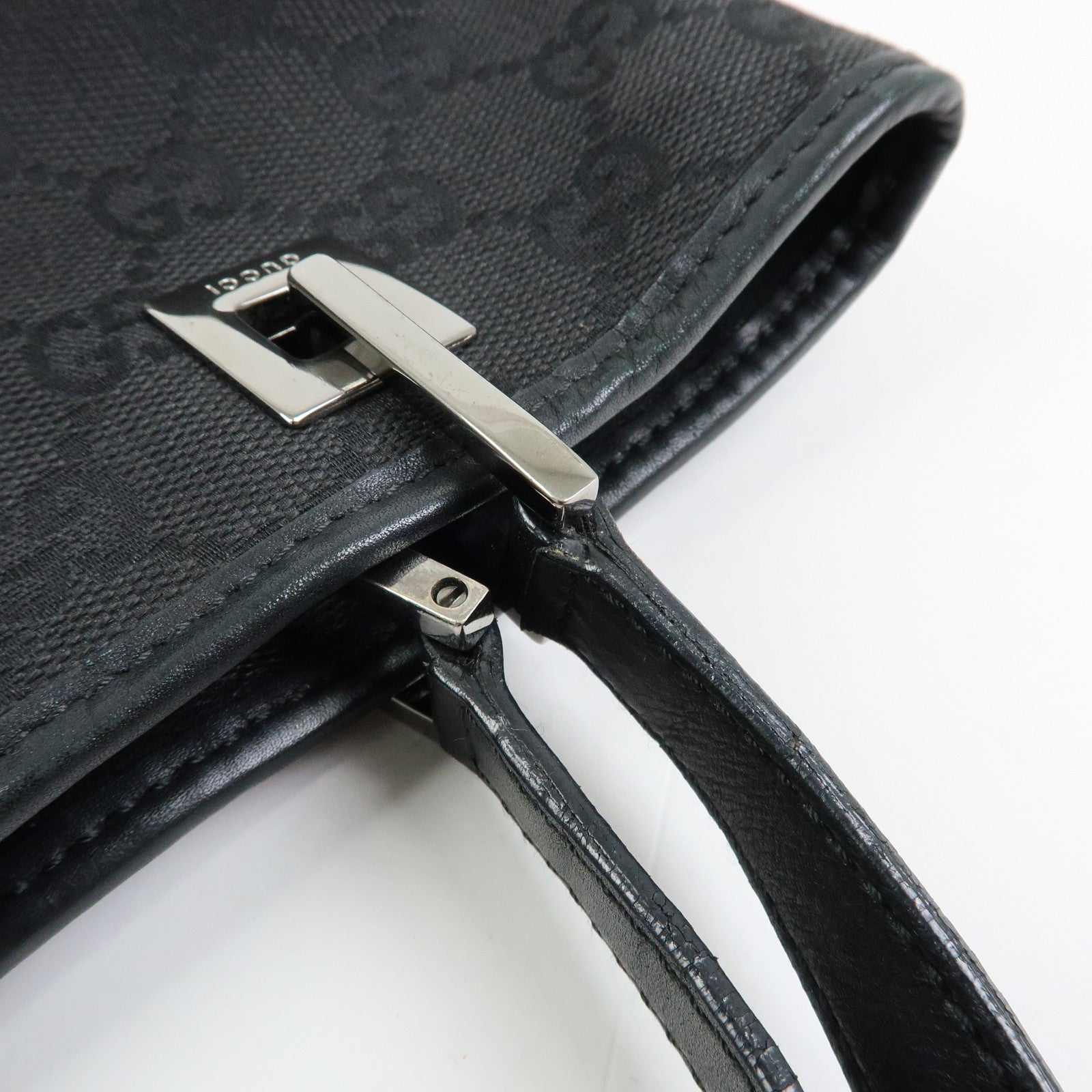 GUCCI GG Canvas Leather Tote Bag Hand Bag Shoulder Bag Black 31244