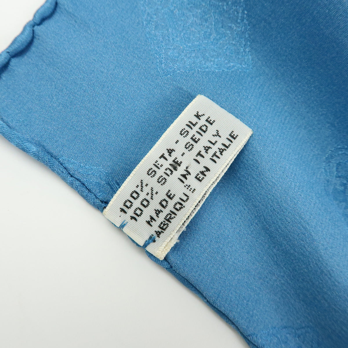 CHANEL Silk 100% Scarf Gold Chain Motif Light Blue White
