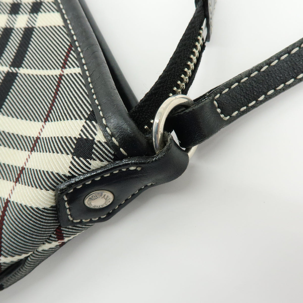BURBERRY Nova Plaid Canvas Leather Shoulder Bag Black White Wine Red