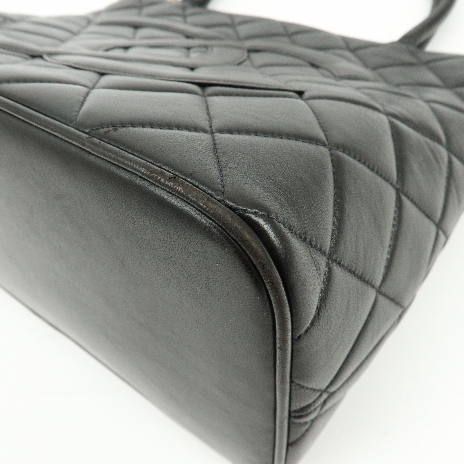 CHANEL Matelasse COCO Mark Calf Skin Medallion Tote Bag Black A01804
