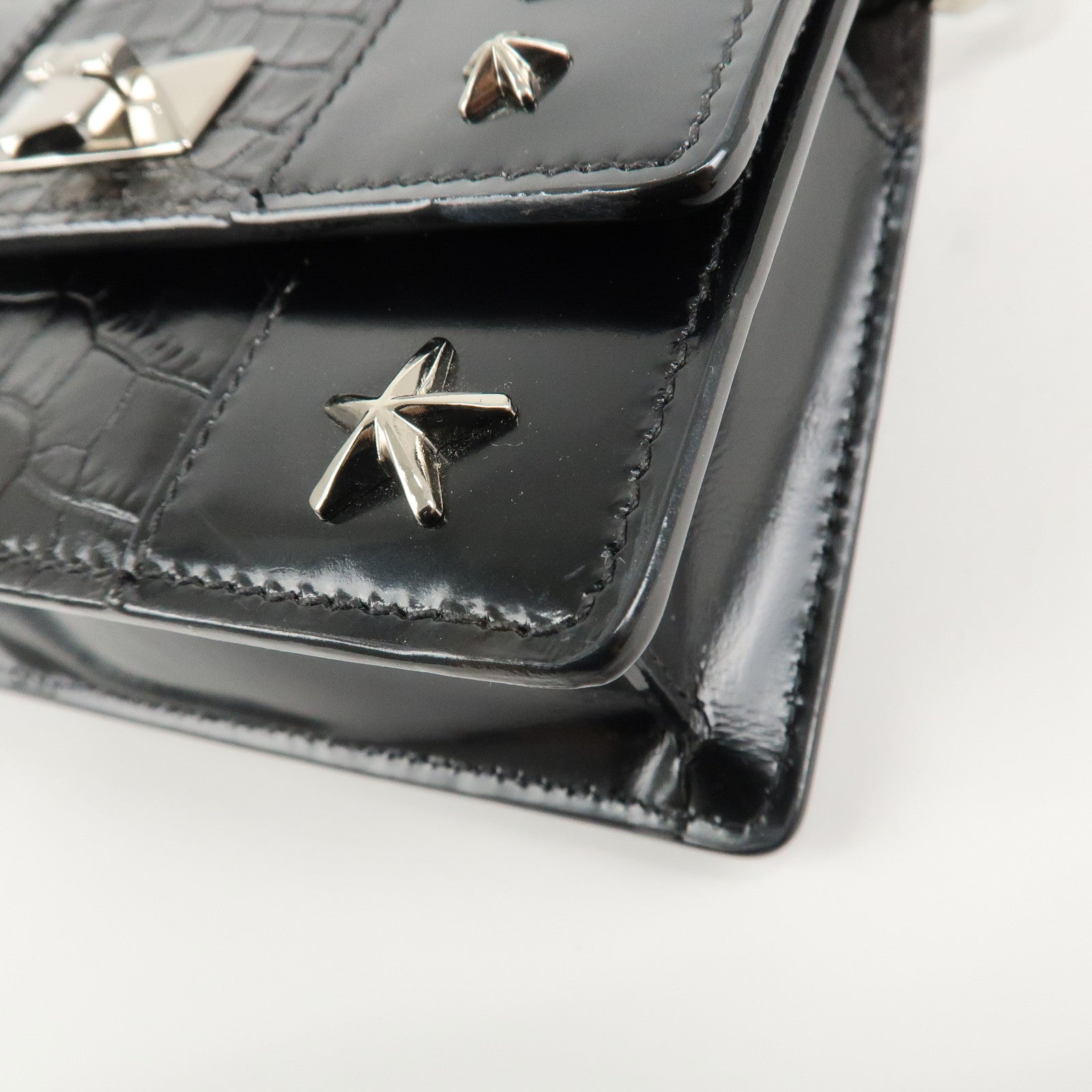JIMMY CHOO Leather Star Studs Chain Shoulder Bag Crossbody Bag Black Used