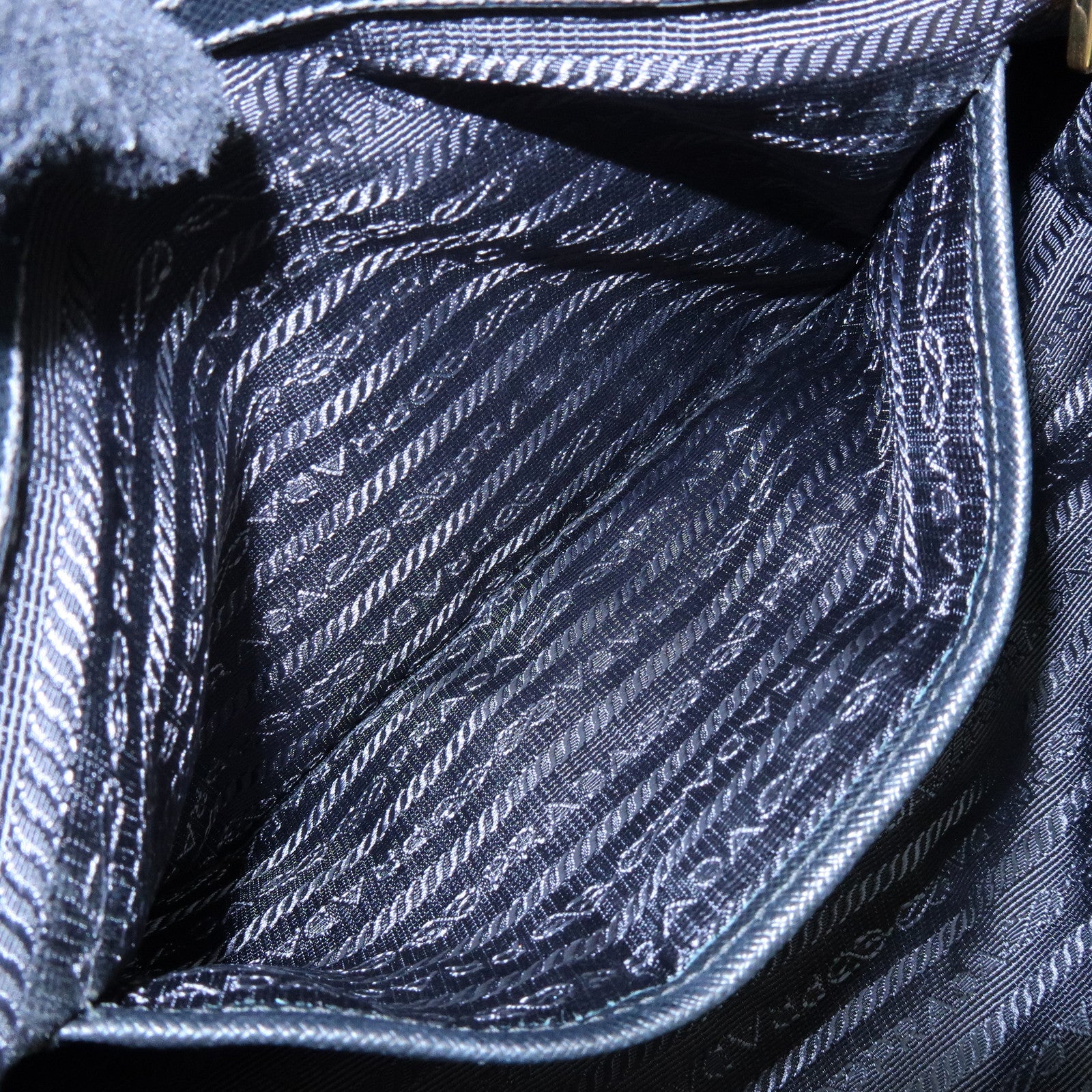 PRADA Logo Nylon Saffiano Leather Shoulder Bag Black 1BG253