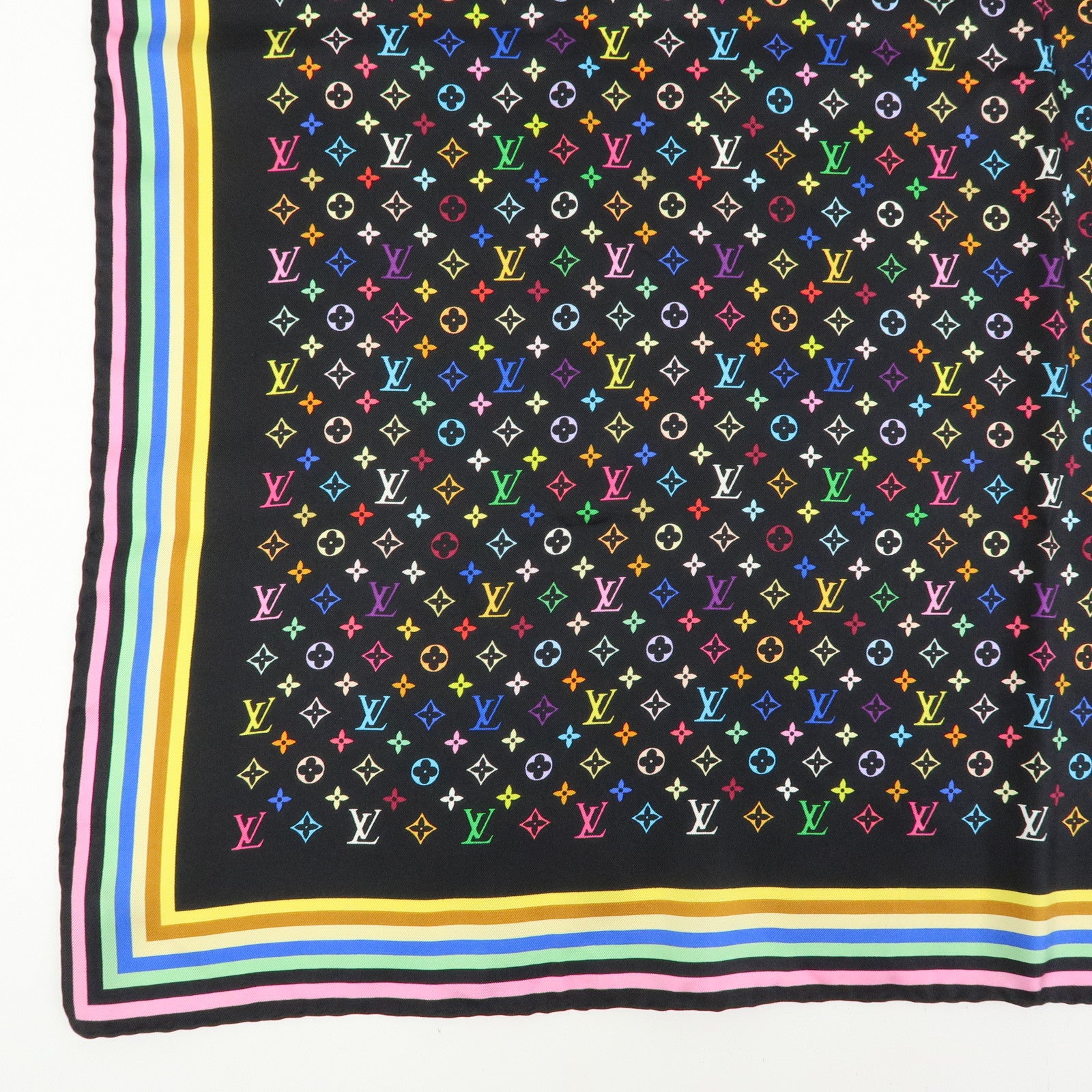 Louis Vuitton Monogram Silk 100% Scarf Multicolor Black M71914