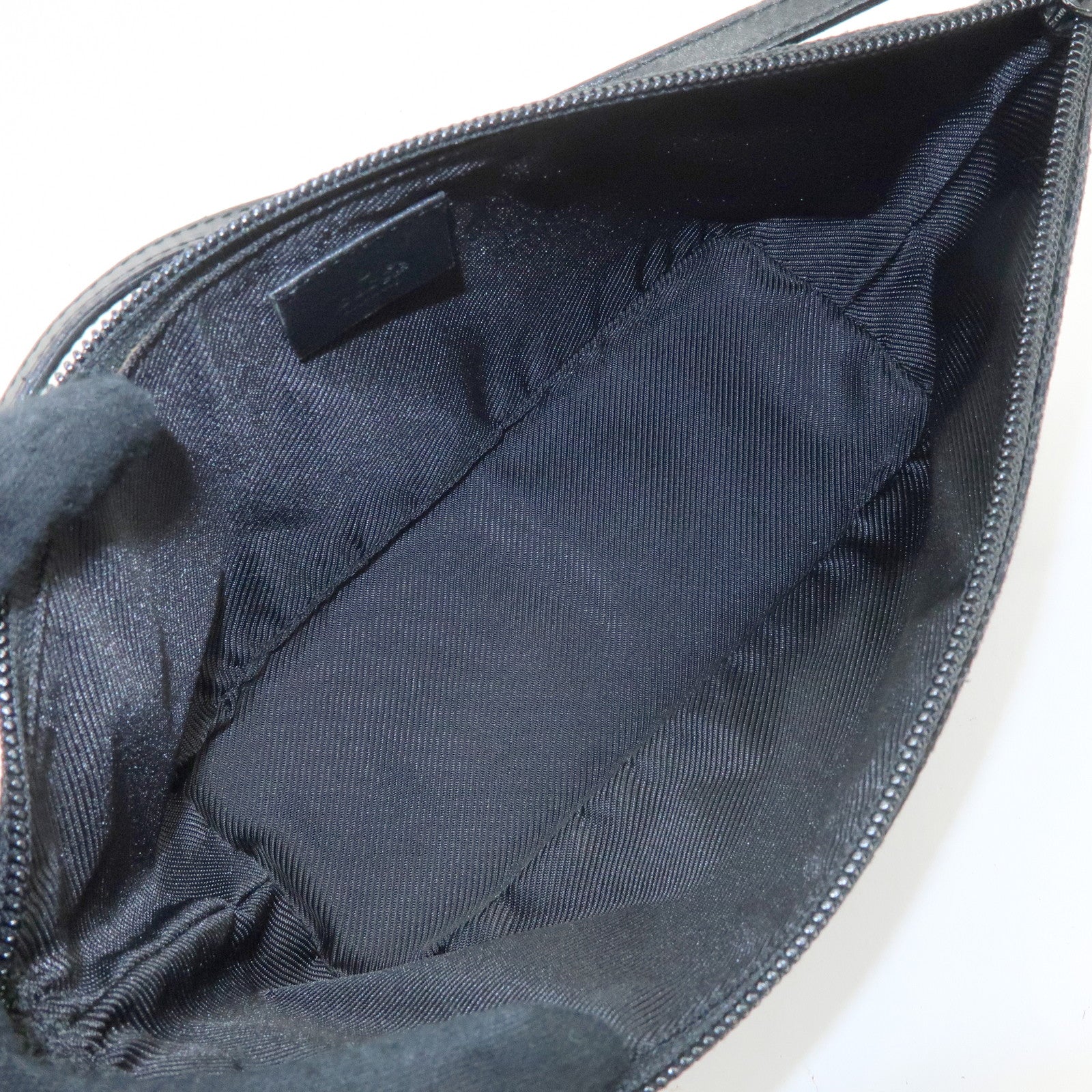 GUCCI Boat Bag GG Canvas Leather Accessory Pouch Hand Bag Black 07198