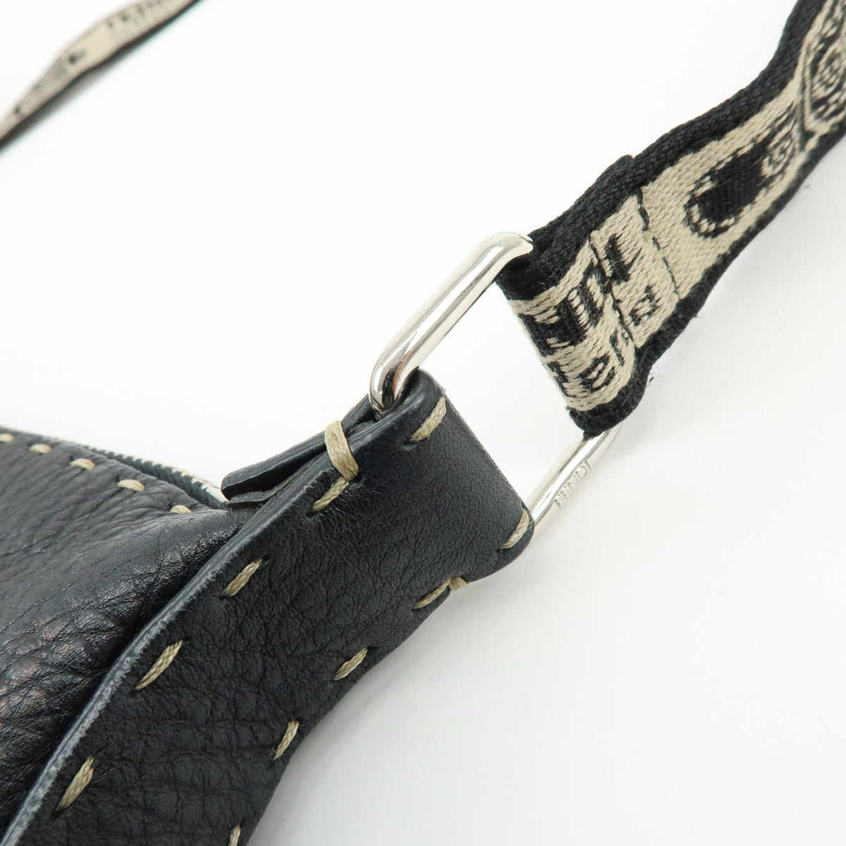 FENDI Selleria Leather Canvas Shoulder Bag Crossbody Bag Black 8BT092