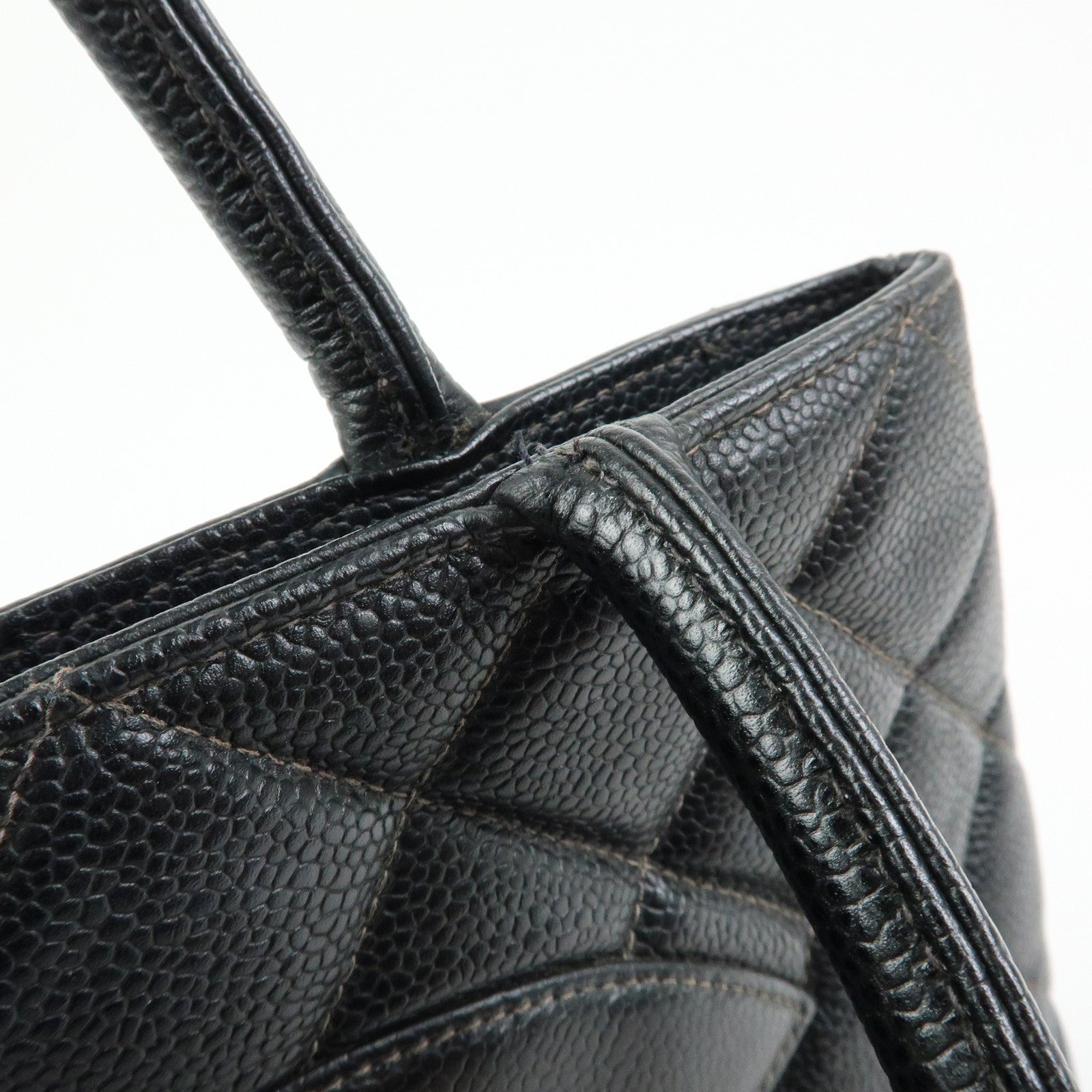 CHANEL Matelasse COCO Mark CaviarSkin Medallion Tote Bag Black A01804