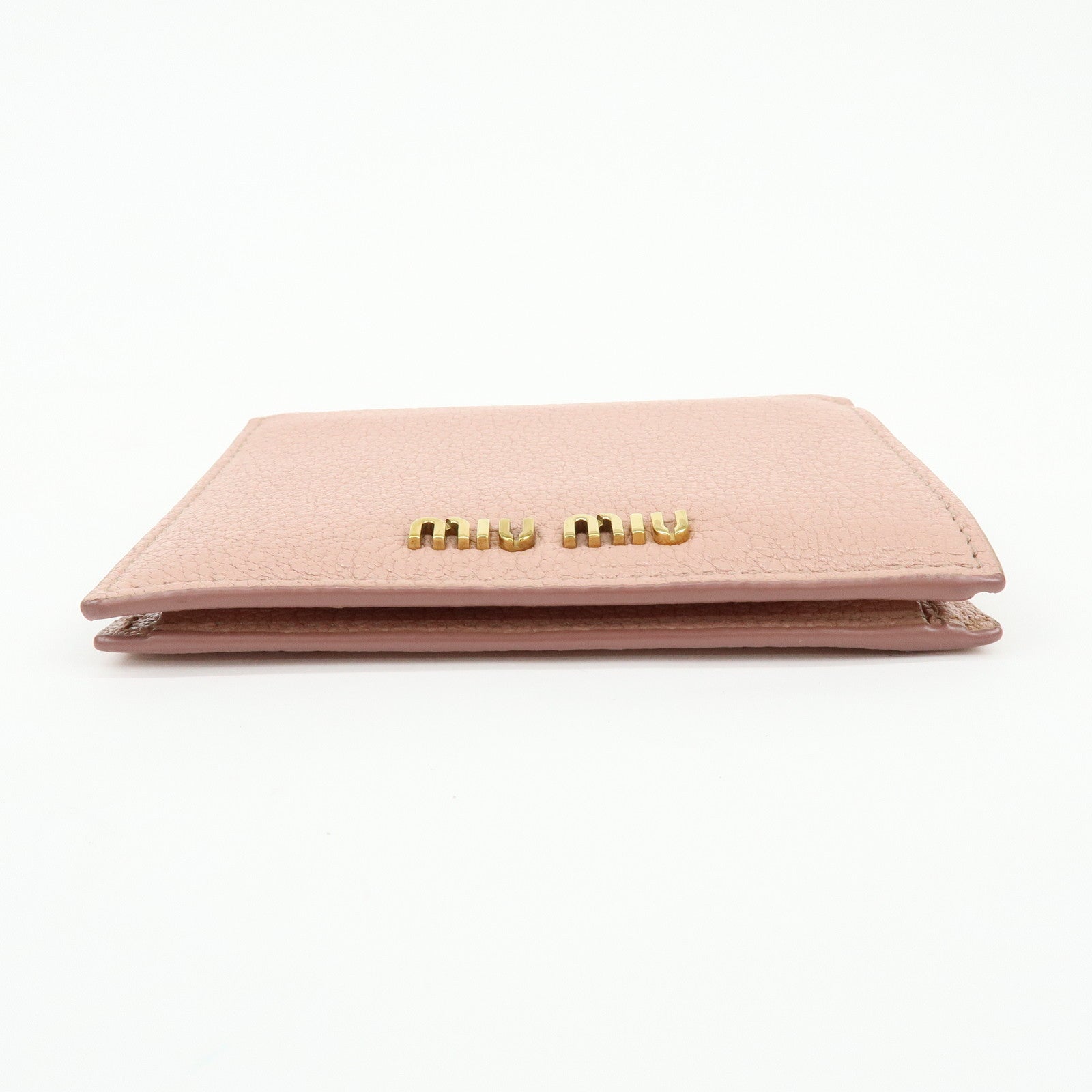 MIU MIU Logo Madras Leather Bi-fold Compact Wallet Pink