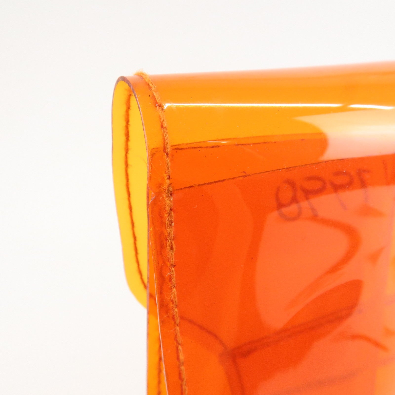 HERMES Vinyl Kelly Hand Bag Clear Orange Gold Hardware Used