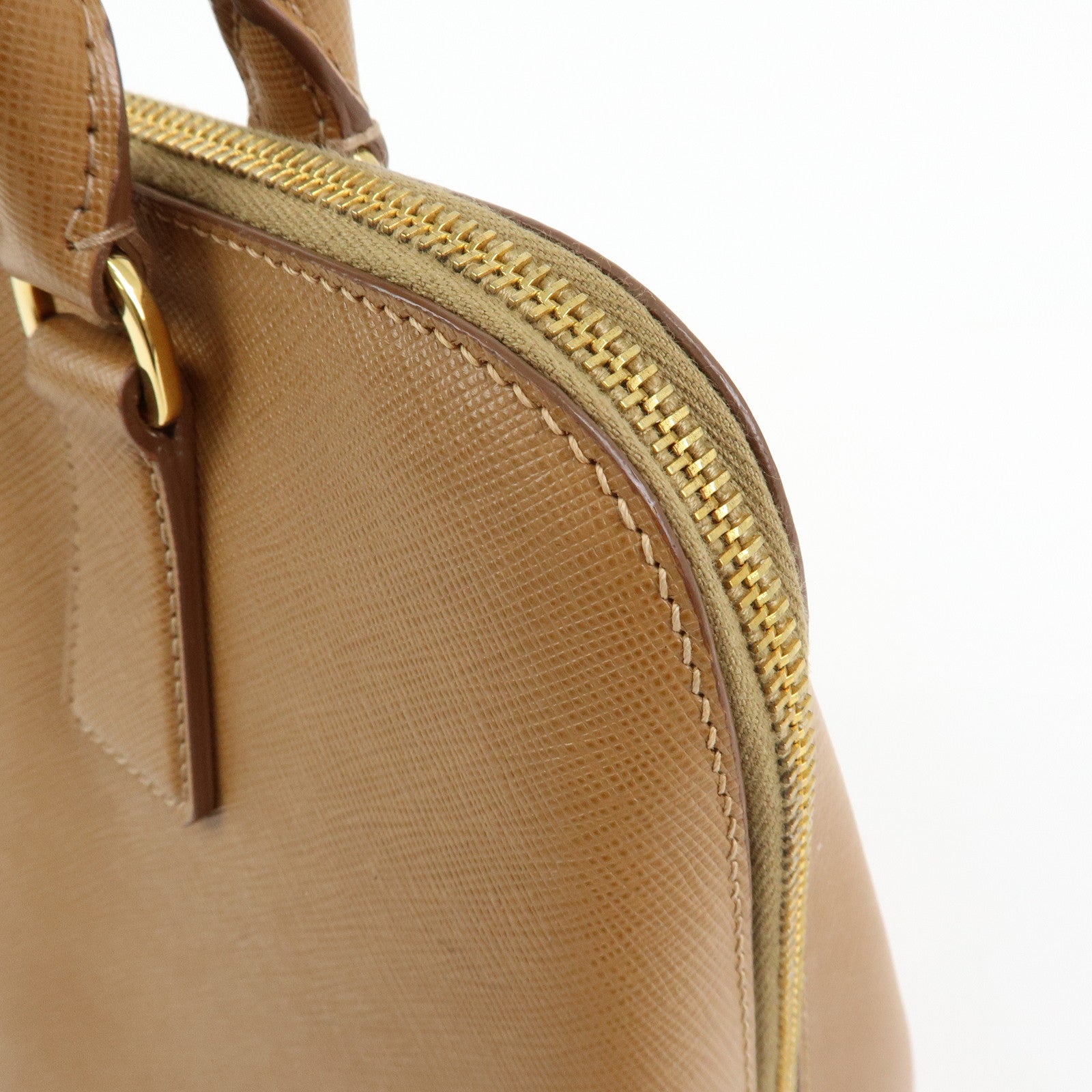 PRADA Triangle Logo Saffiano Leather Hand Bag Camel BL0837