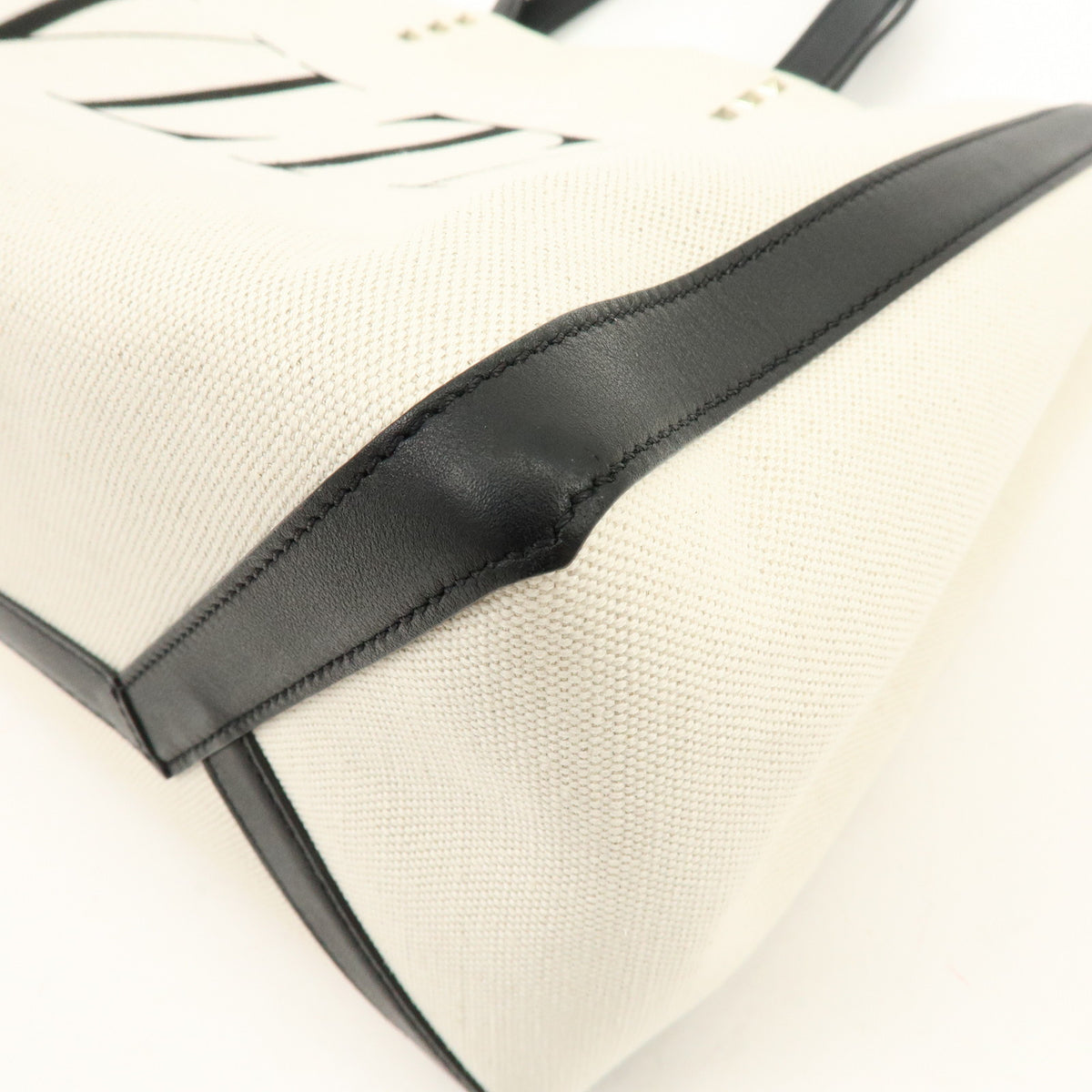 VALENTINO VLTN Rockstud Canvas Leather Tote Bag Hand Bag White Black