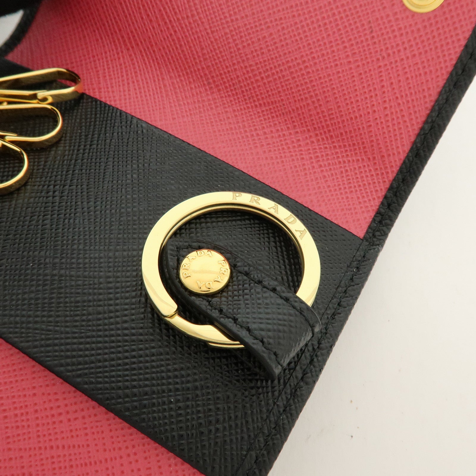 PRADA Logo Saffiano Leather 4 Ring Key Case Key Holder Black 1PG004