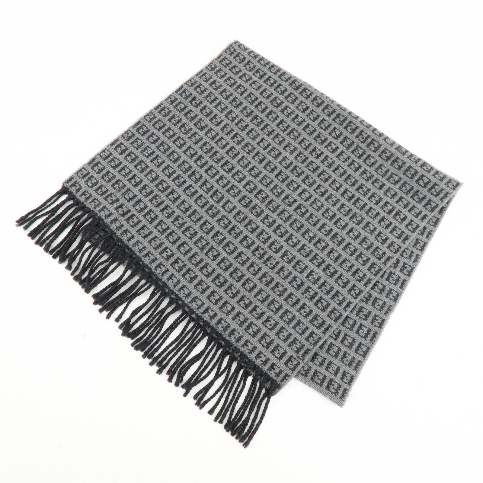 FENDI Set of 2 Zucca Zucchino Wool 100% Scarf Stole Black Gray