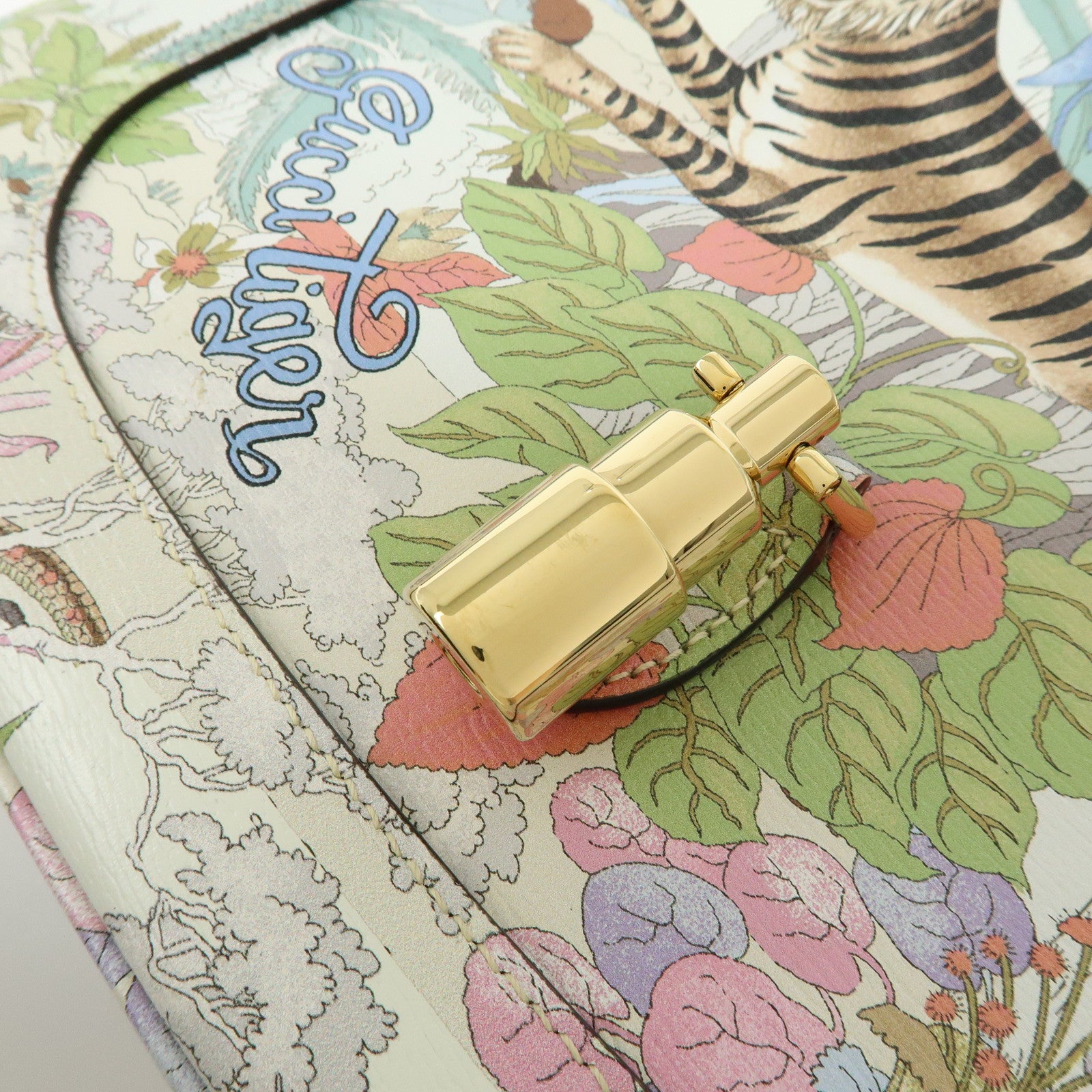 GUCCI Jackie 1961 Tiger Leather Shoulder Bag White Multicolor 636709