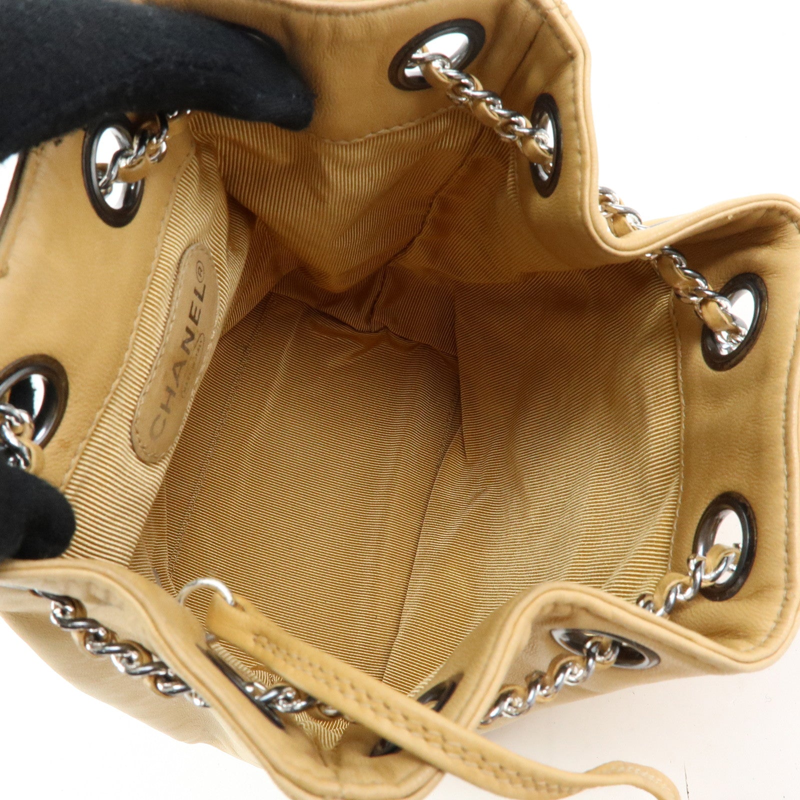 CHANEL COCO Mark Lamb Skin Backpack Shoulder Bag Beige