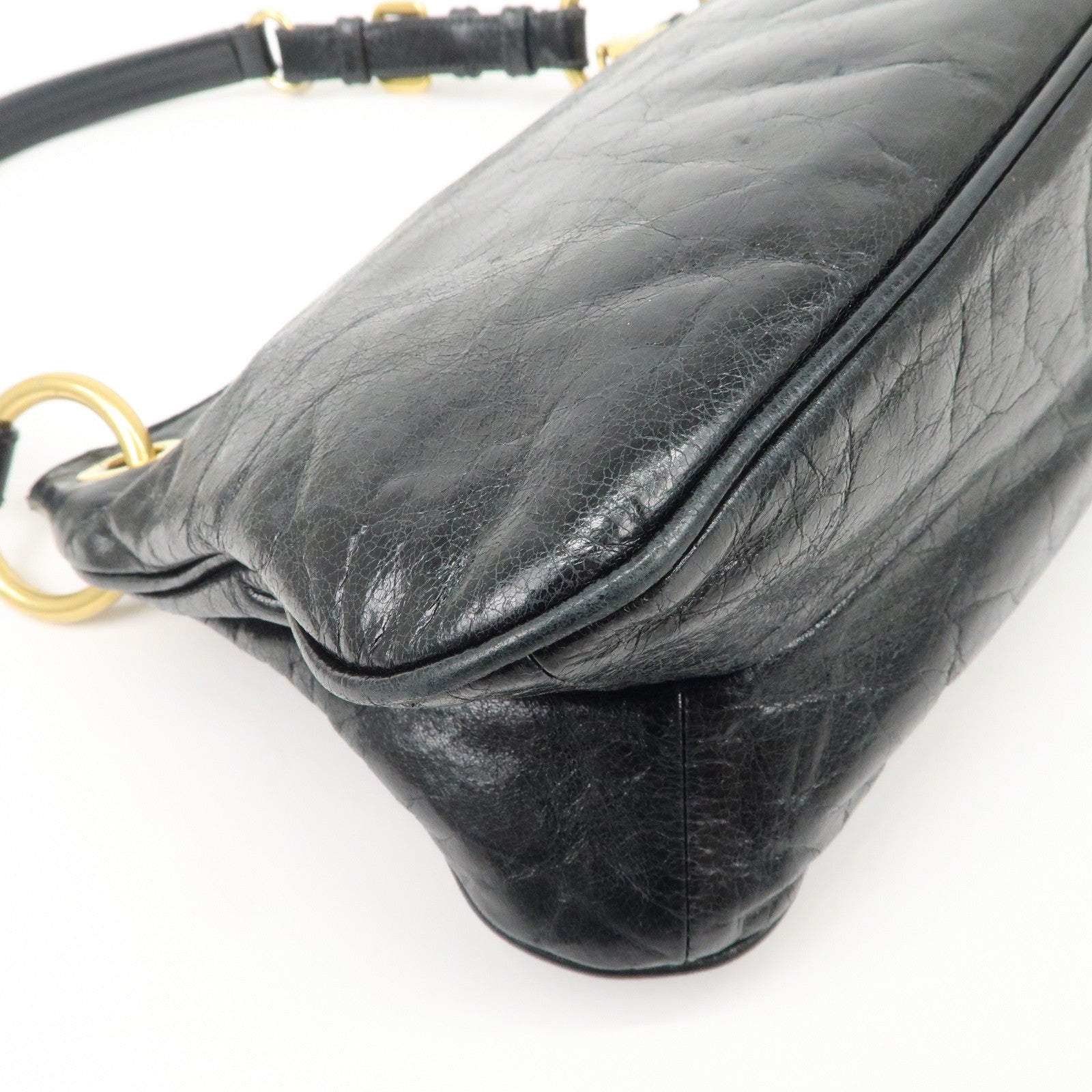 PRADA Logo Leather Shoulder Bag Hand Bag Gold Hardware Black Used