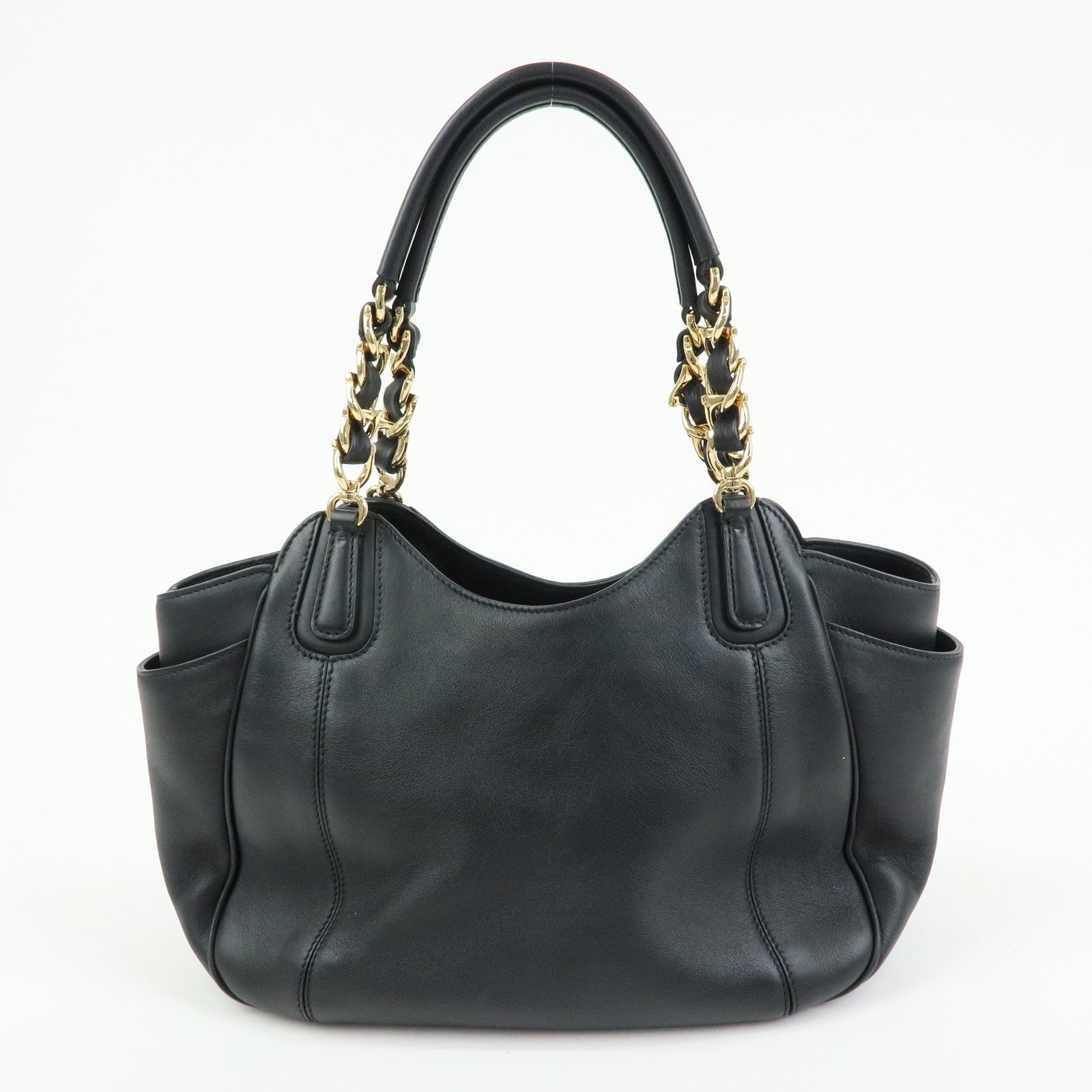 Ferragamo Gancini Leather Hand Bag Shoulder Bag Black 21 F077