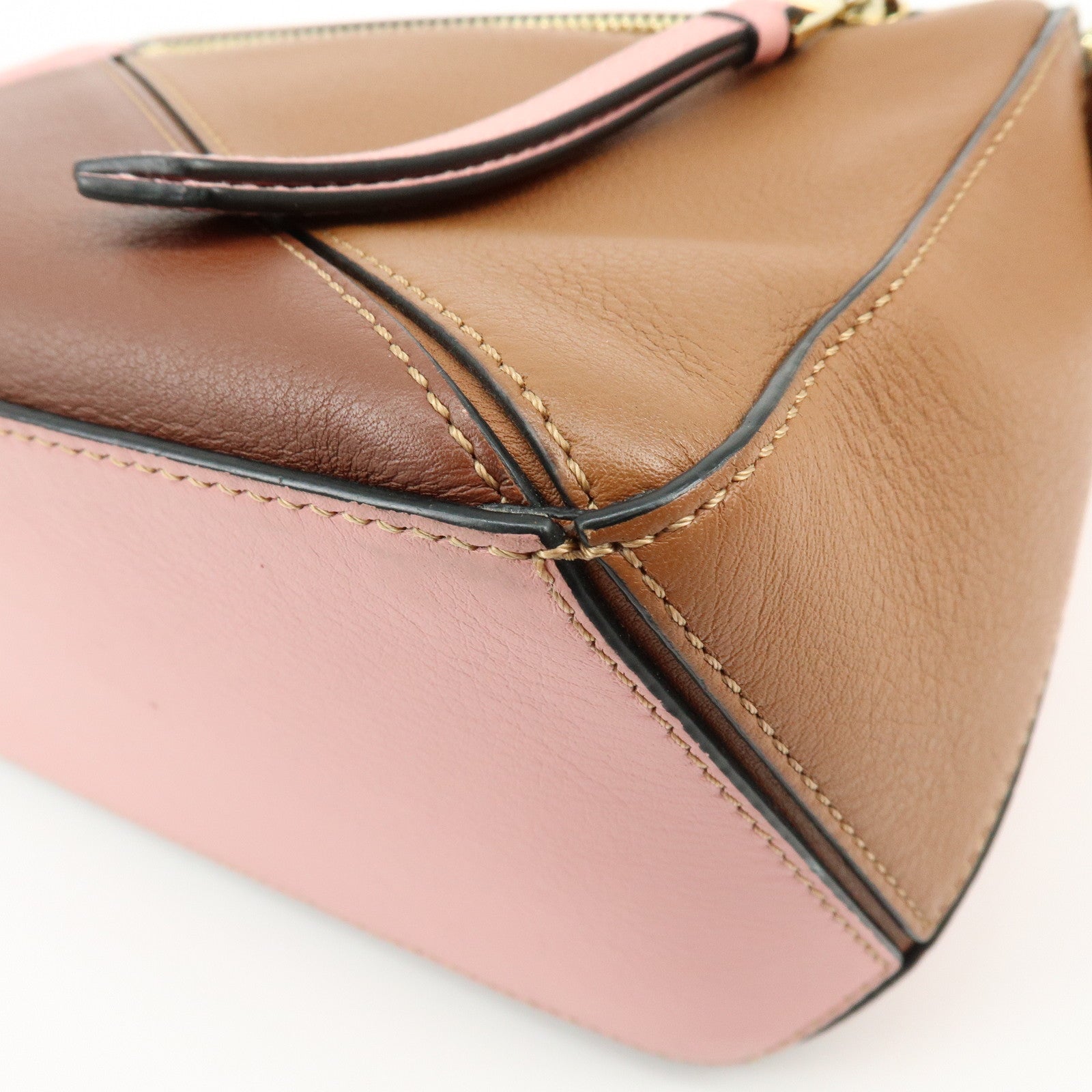 LOEWE Puzzle Bag Anagram Calf Skin Medium 2Way Bag Brown Pink Camel