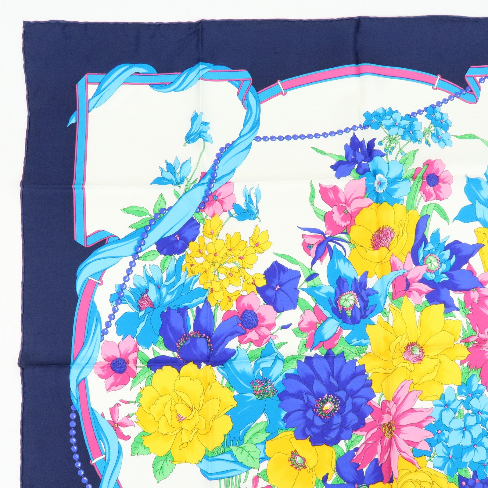 Christian Dior Set of 2 Silk 100% Scarf Flower Butterfly Red Navy