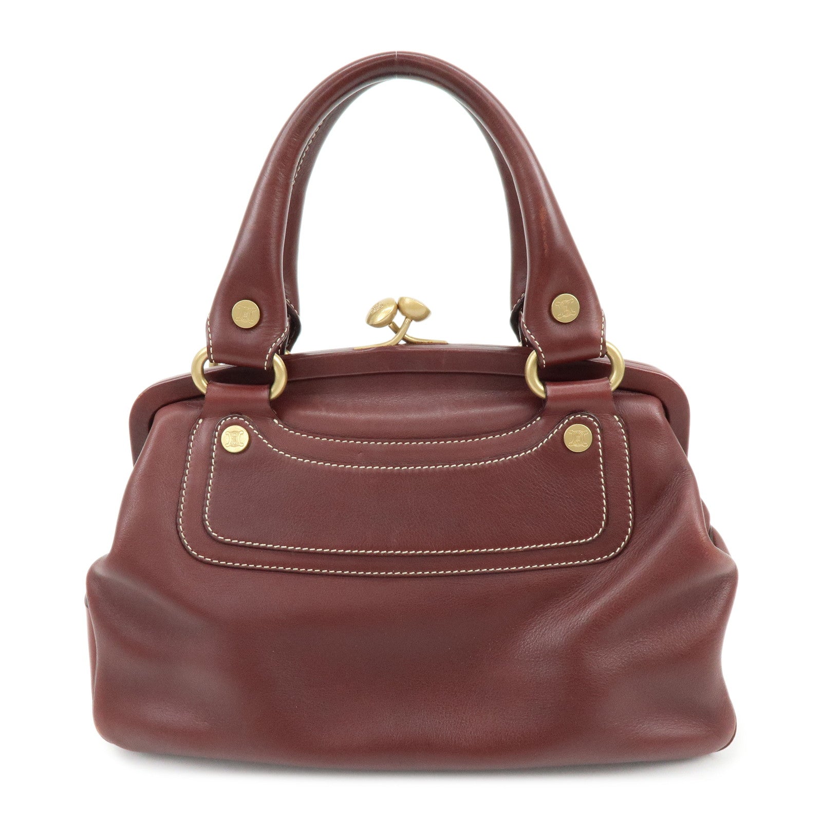 CELINE Boogie Bag Leather Kiss Lock Hand Bag Bordeaux