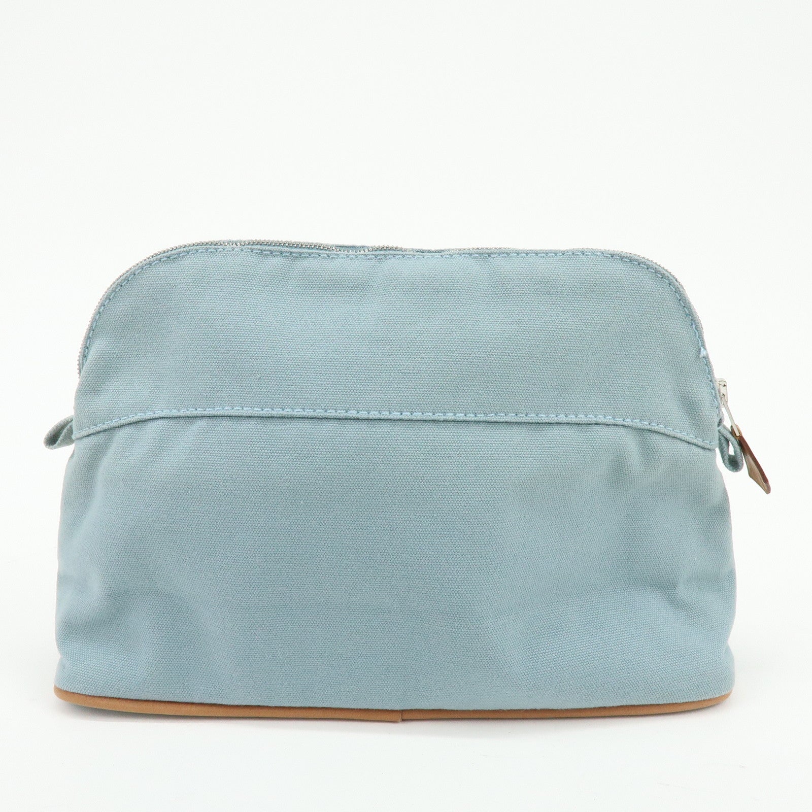 HERMES Bolide Pouch MM Cotton Leather Cosmetic Pouch Light Blue Brown