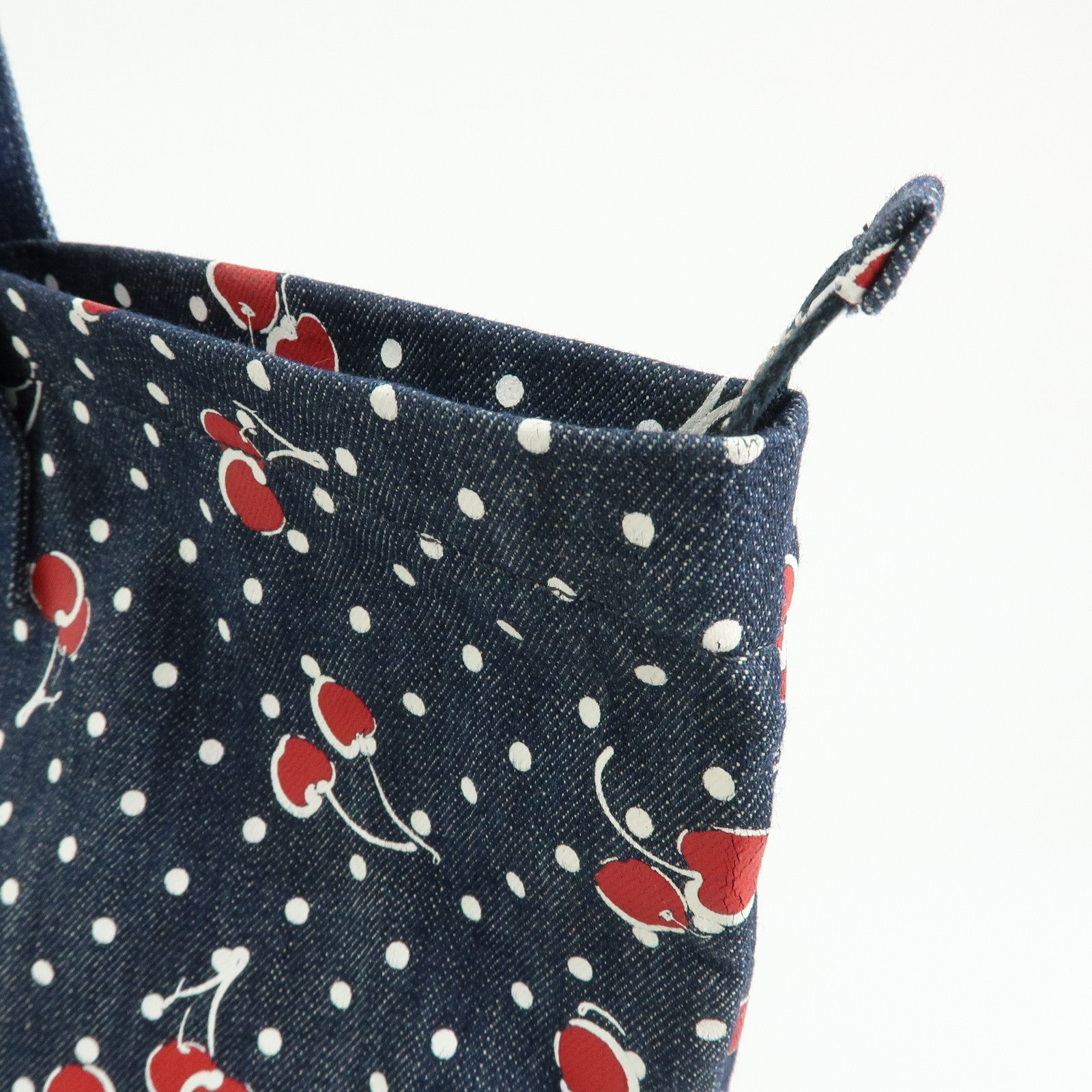 MIU MIU Denim 2Way Bag Tote Shoulder Bag Dots Cherry Print Blue 5BG108