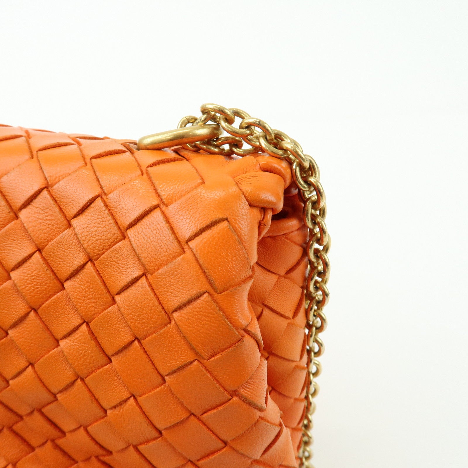 BOTTEGA VENETA Intrecciato Leather Chain Shoulder Bag Orange