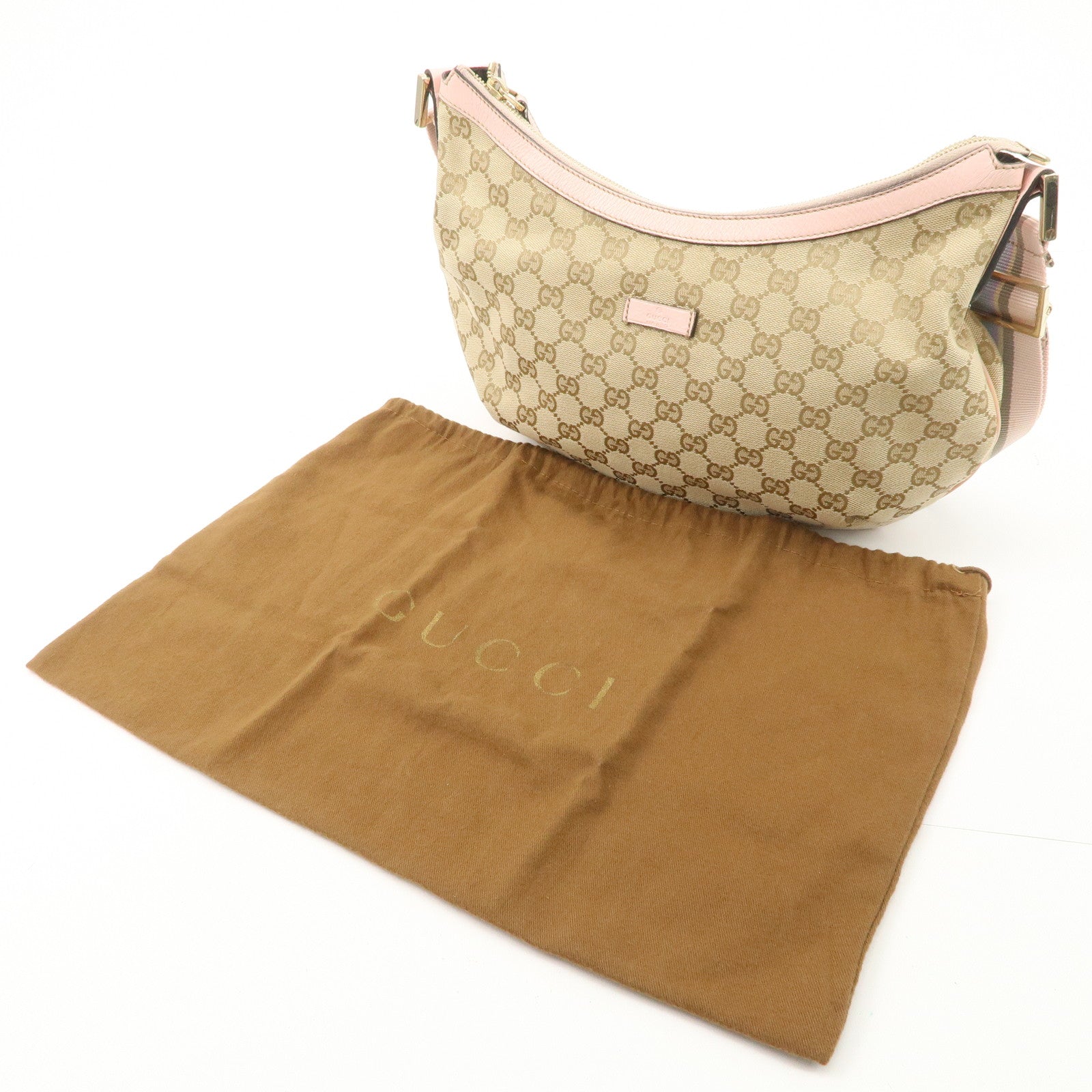 GUCCI GG Canvas Leather Shoulder Bag Crossbody Bag Beige Pink 181092 Used