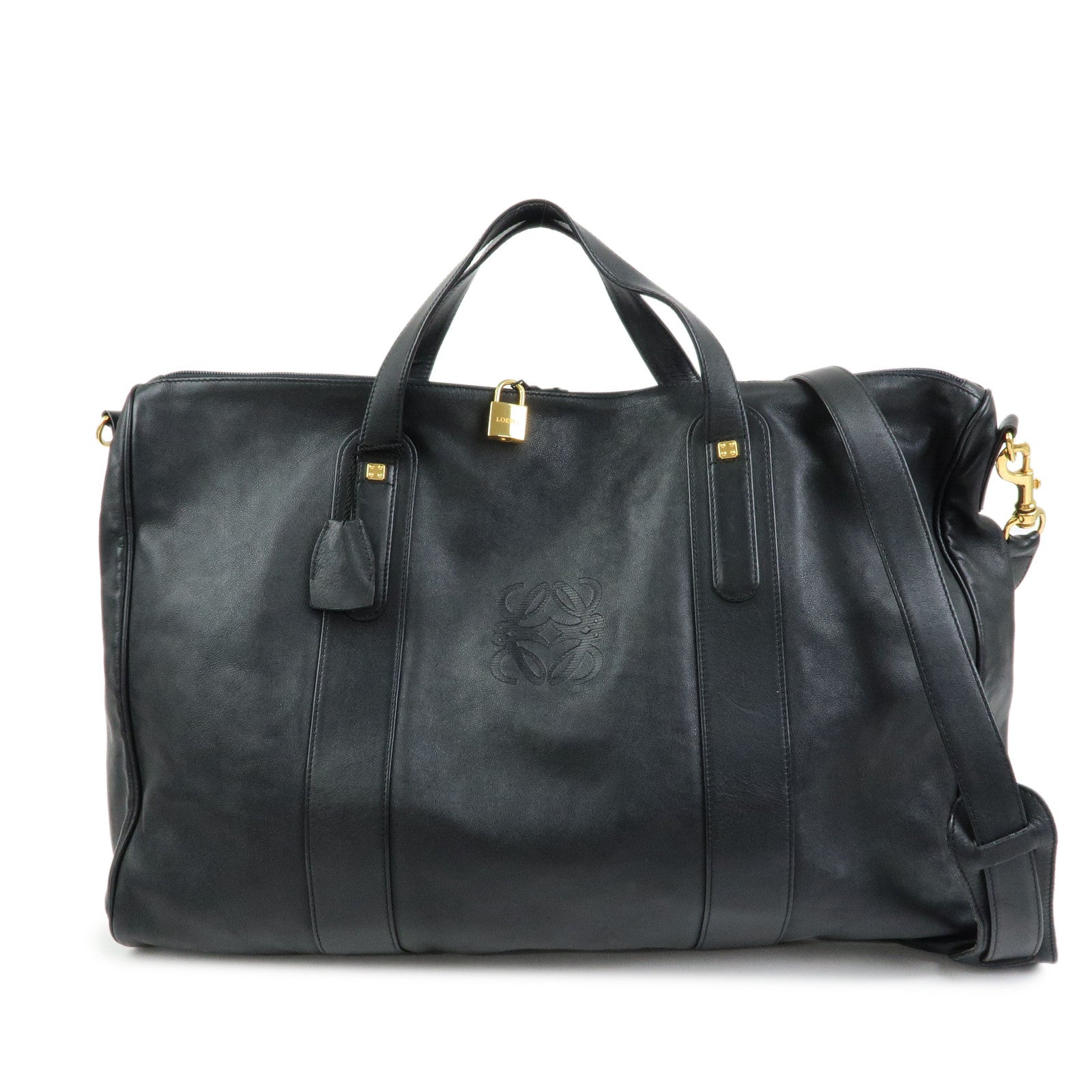 LOEWE Anagram Calf Leather 2Way Bag Boston Bag Travel Bag Black