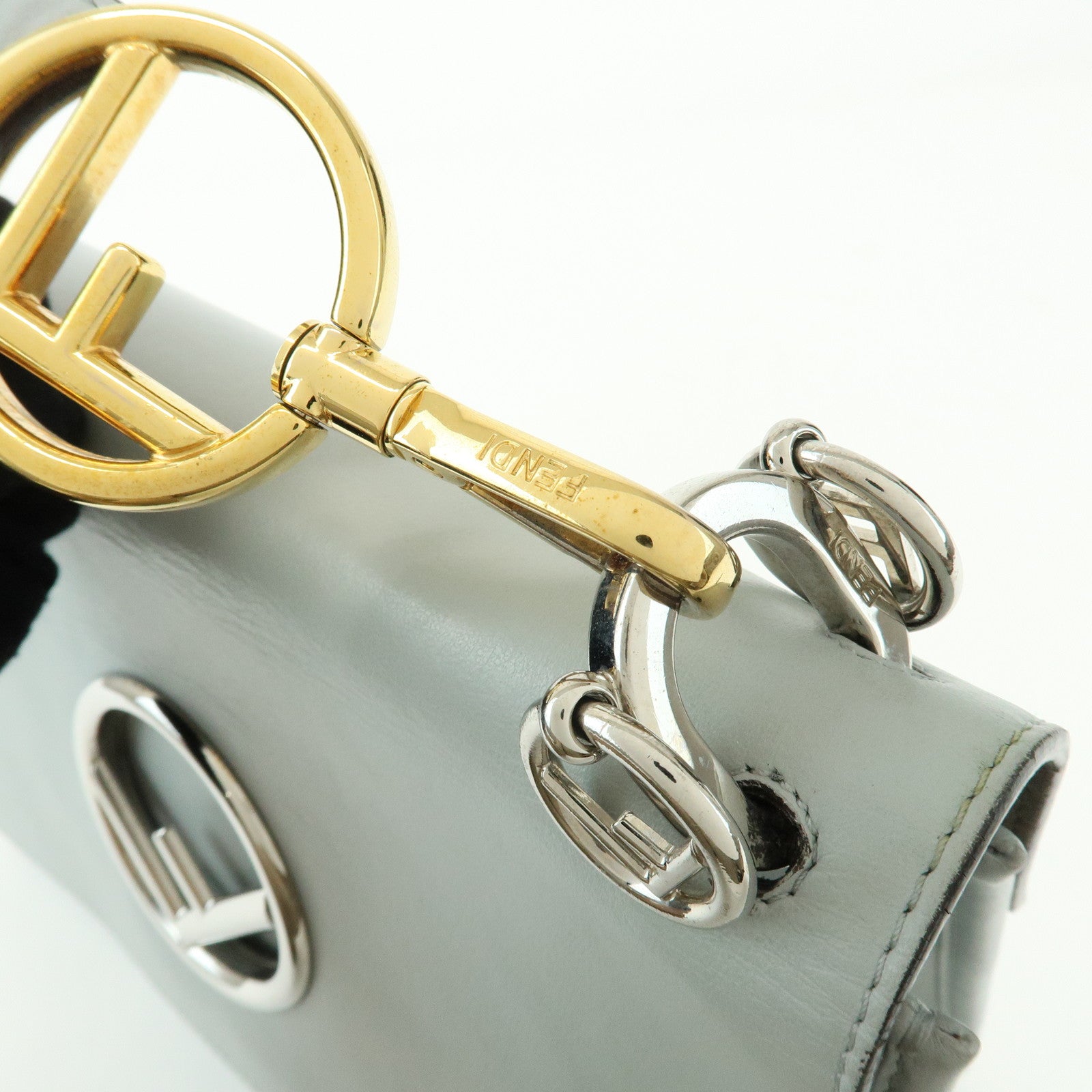 FENDI KAN I Leather 2Way Bag Shoulder Bag Hand Bag Gray