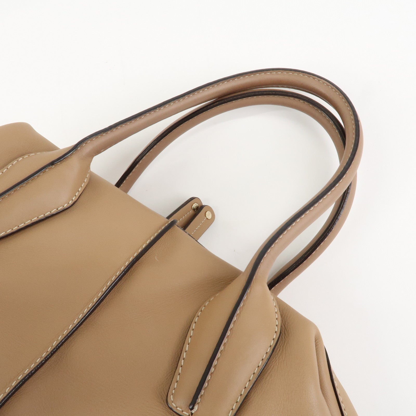 TOD'S Leather Shoulder Bag Boston Bag Hand Bag Beige Used