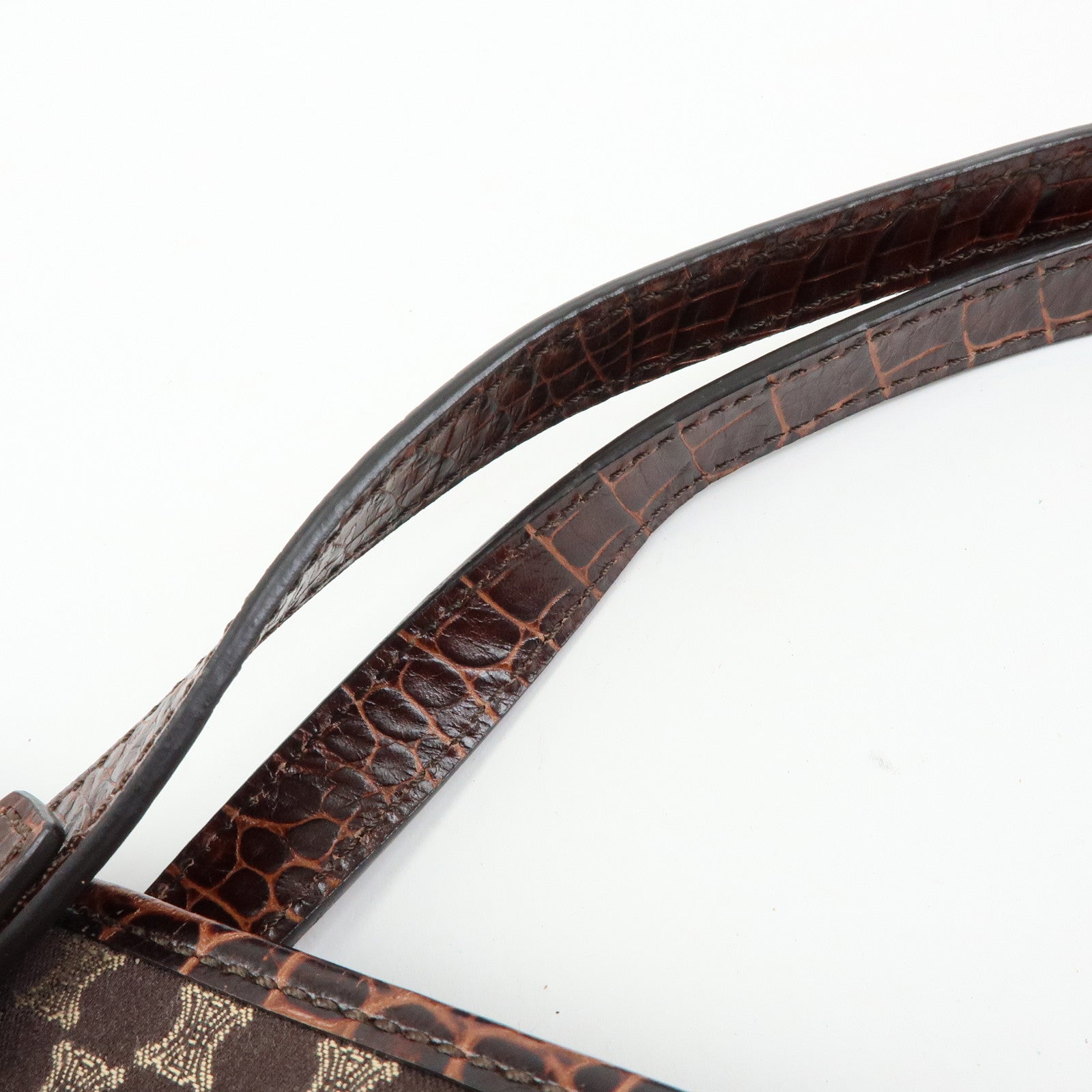 CELINE Macadam Embossed Leather Canvas Tote Bag Hand Bag Brown
