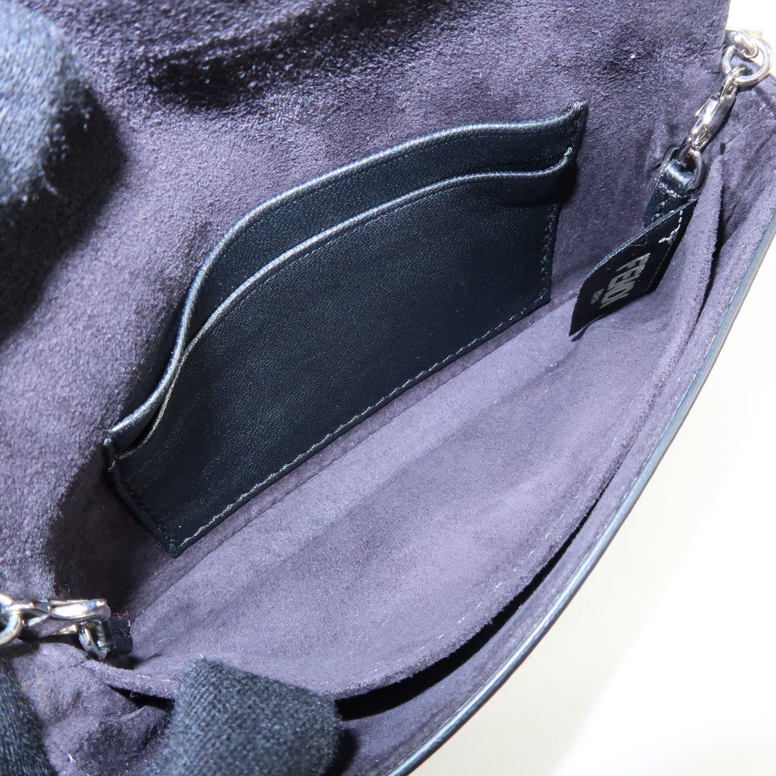 FENDI Monster Micro Baguette Leather Shoulder Bag Rhinestone 8M0354