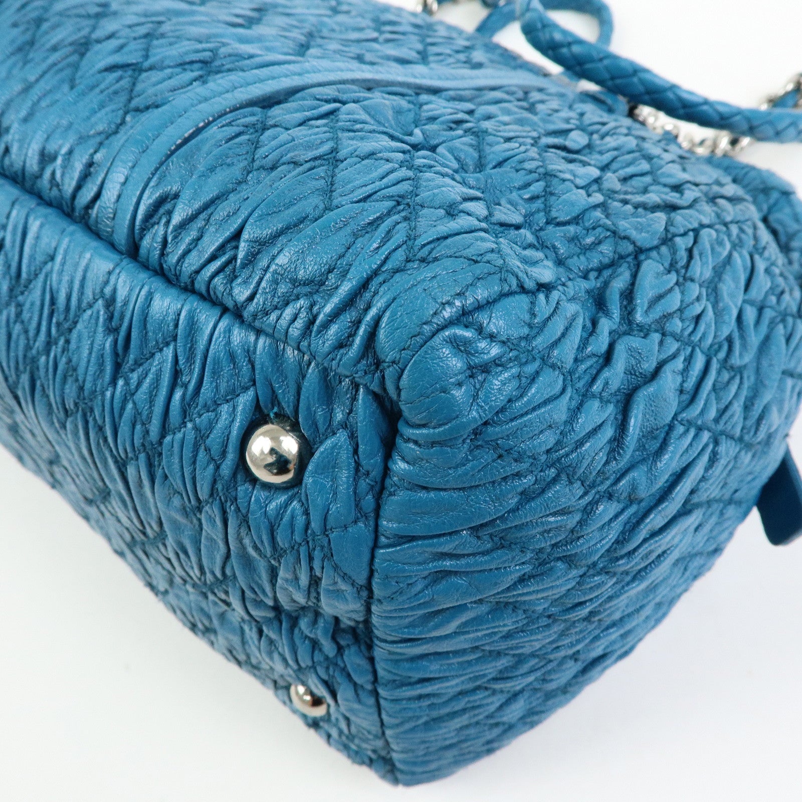 MIU MIU Matelasse Cloquet Nappa Leather Chain Shoulder Bag Turquoise