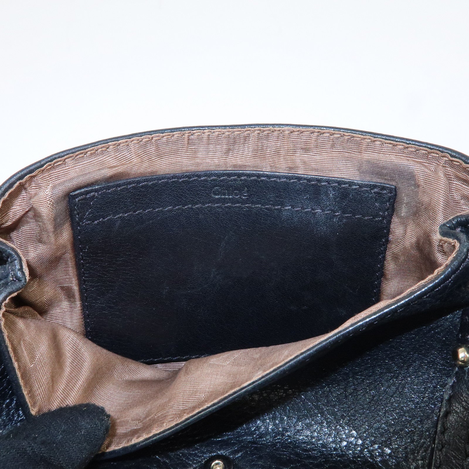 Chloe Lily Metal Ribbon Leather 2Way Shoulder Bag Hand Bag Black Used