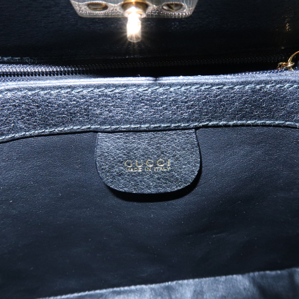 GUCCI Bamboo Turn Lock Leather Mini Hand Bag Black 000・33・0249