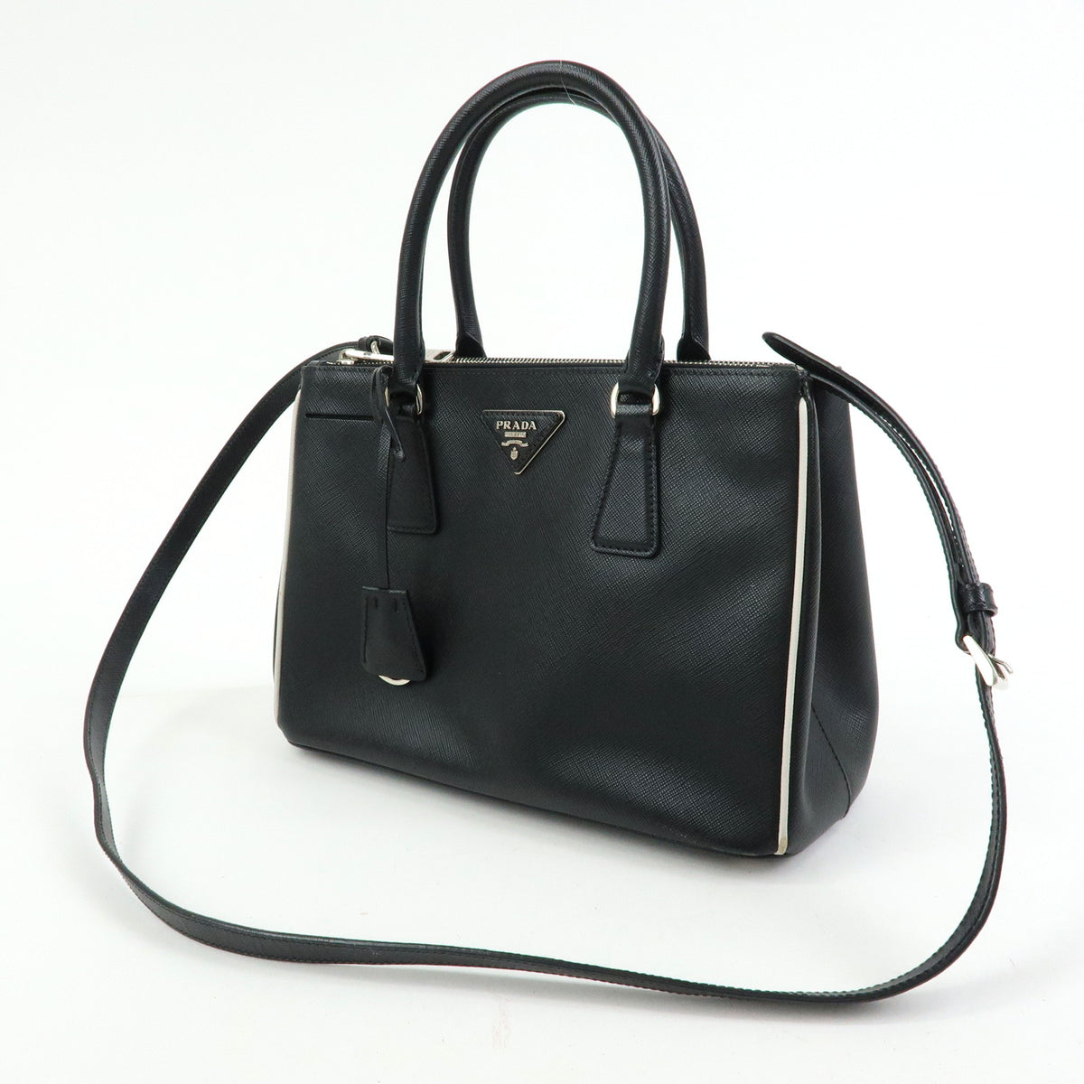 PRADA Galleria Triangle Logo Saffiano Leather 2way Bag Black 1BA801